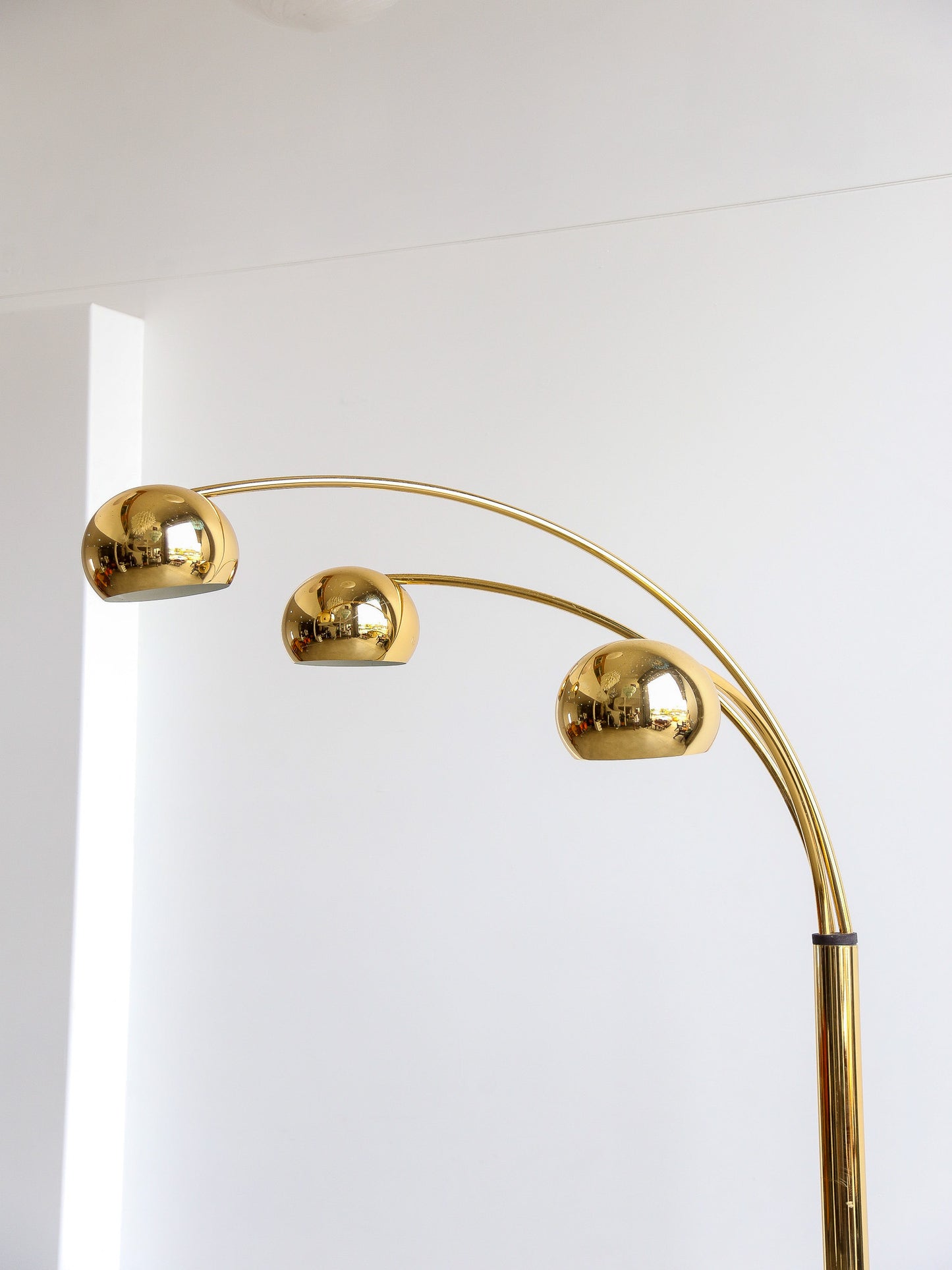Goffredo Reggiani Three-Arm Arc Floor Lamp in Gilded Metal