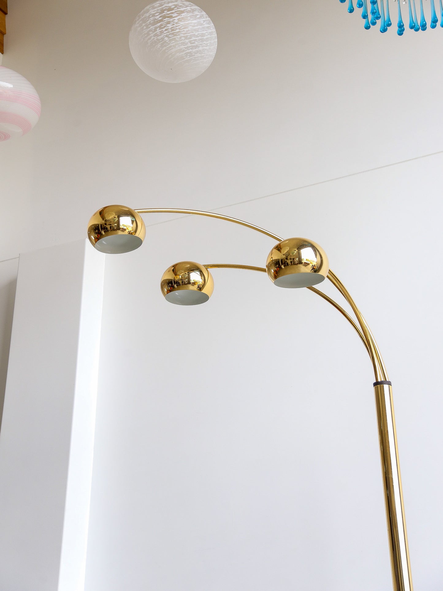 Goffredo Reggiani Three-Arm Arc Floor Lamp in Gilded Metal