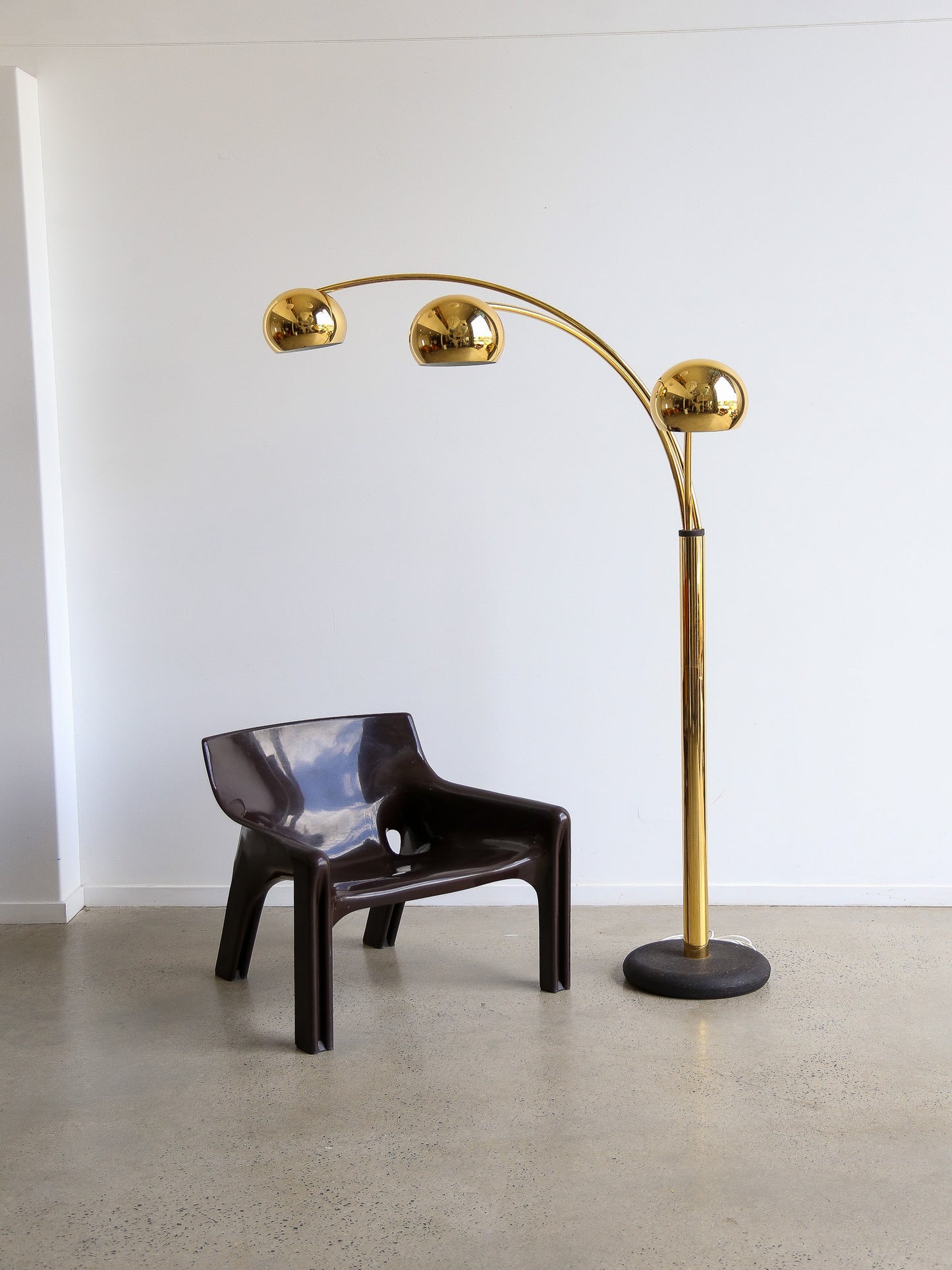 Goffredo Reggiani Three-Arm Arc Floor Lamp in Gilded Metal