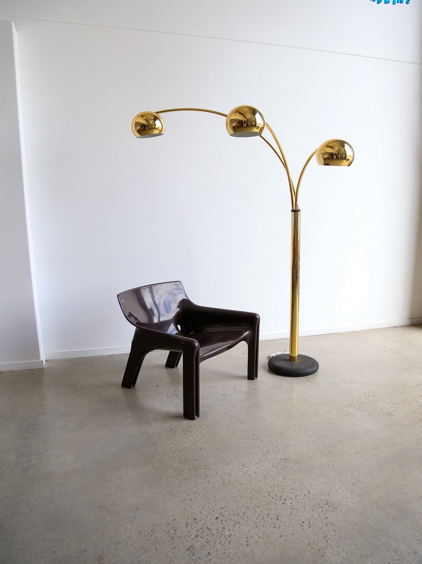 Goffredo Reggiani Three-Arm Arc Floor Lamp in Gilded Metal