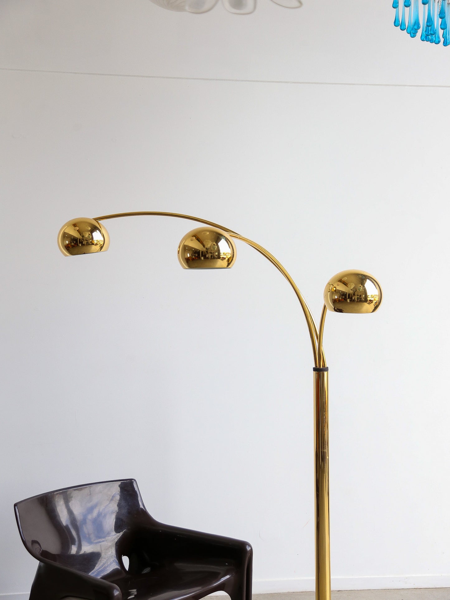 Goffredo Reggiani Three-Arm Arc Floor Lamp in Gilded Metal