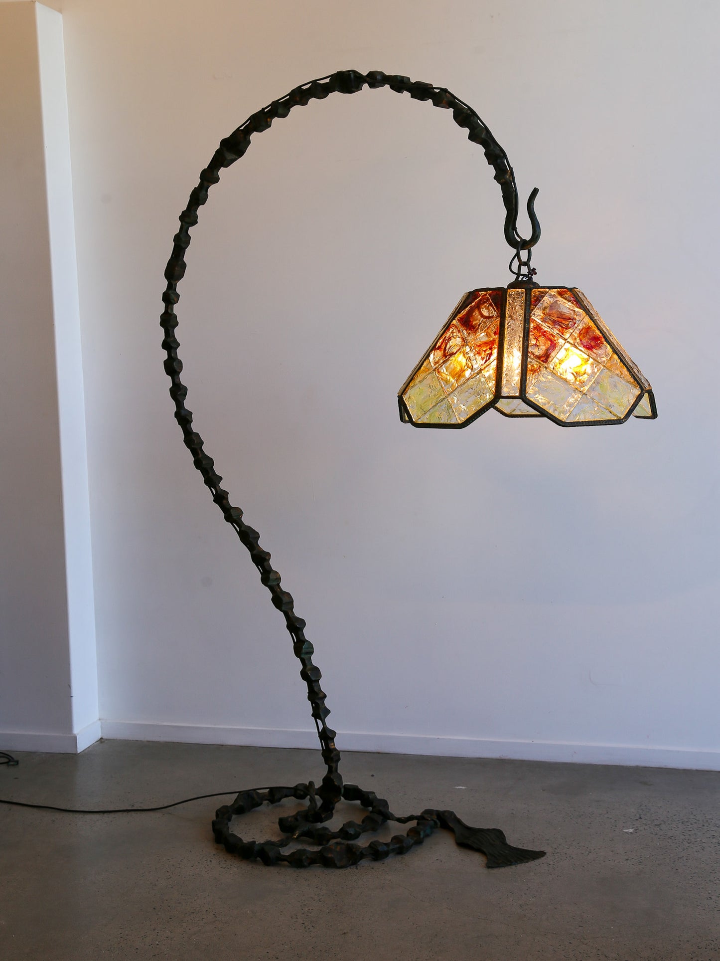 Albano Poli for Poliarte Brutalist Floor Lamp in Murano Glass & Bronze