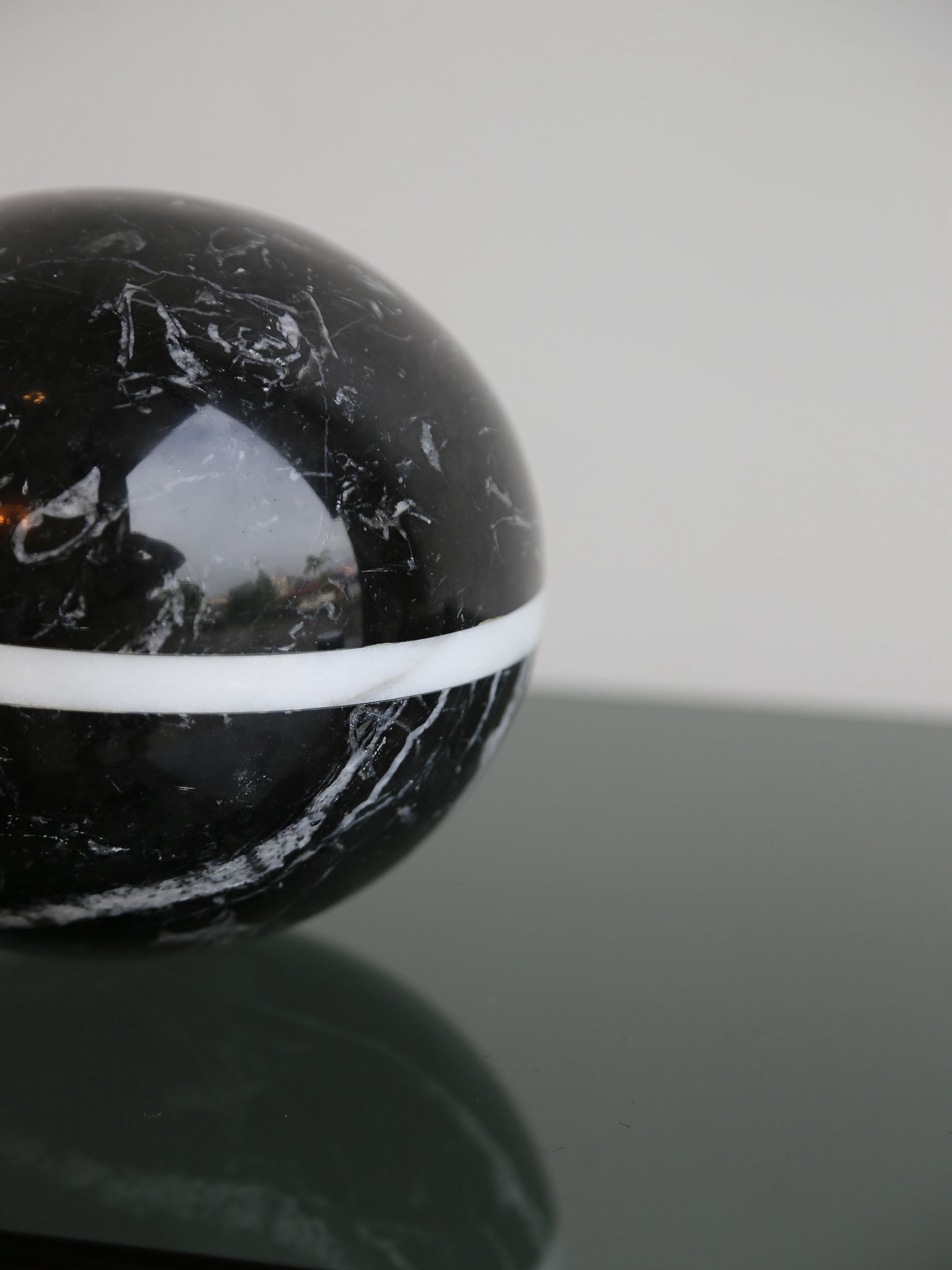 Black Marquina and White Carrara Marble Sphere