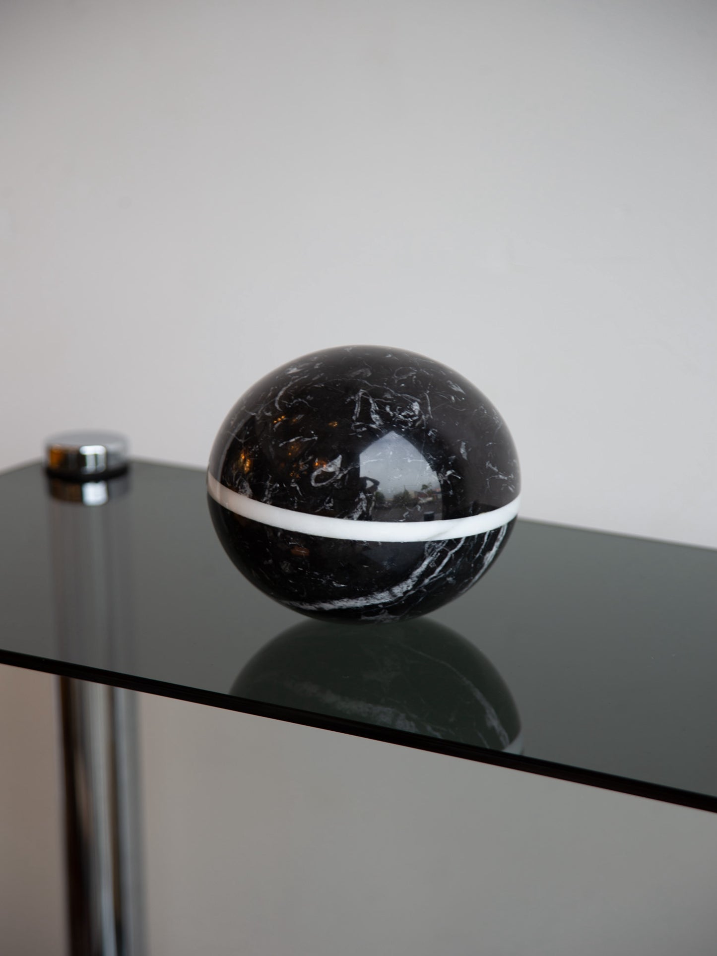 Black Marquina and White Carrara Marble Sphere