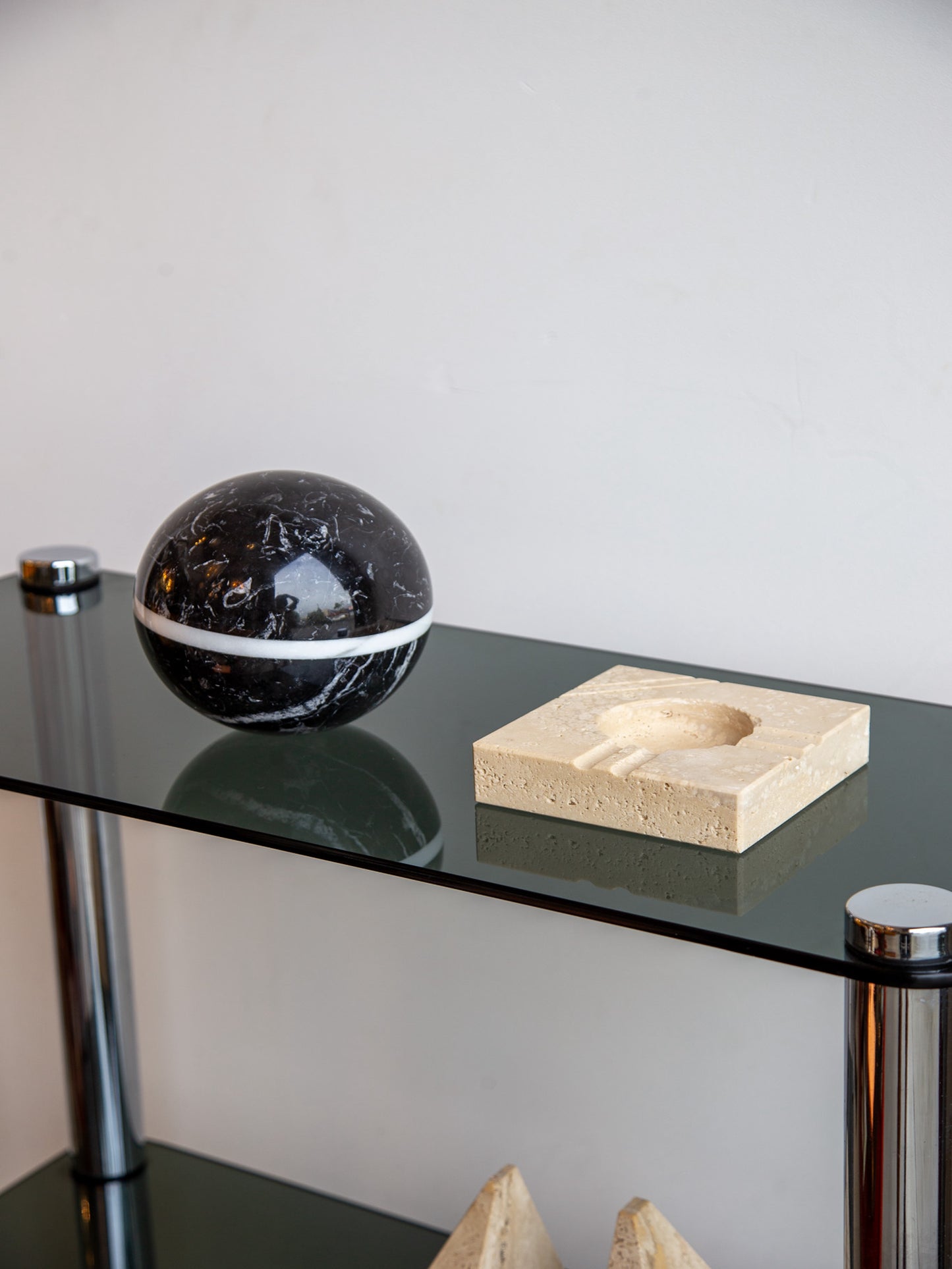 Black Marquina and White Carrara Marble Sphere