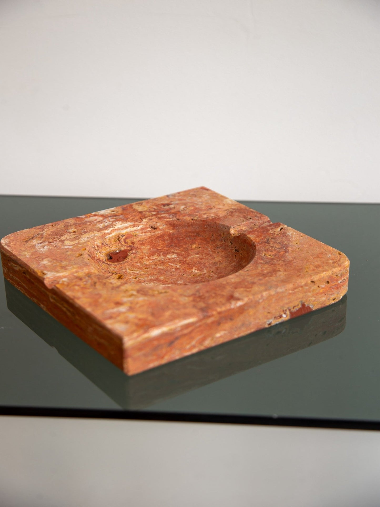 Italian Rosso Verona Square Marble Ashtray - Lumini Collections