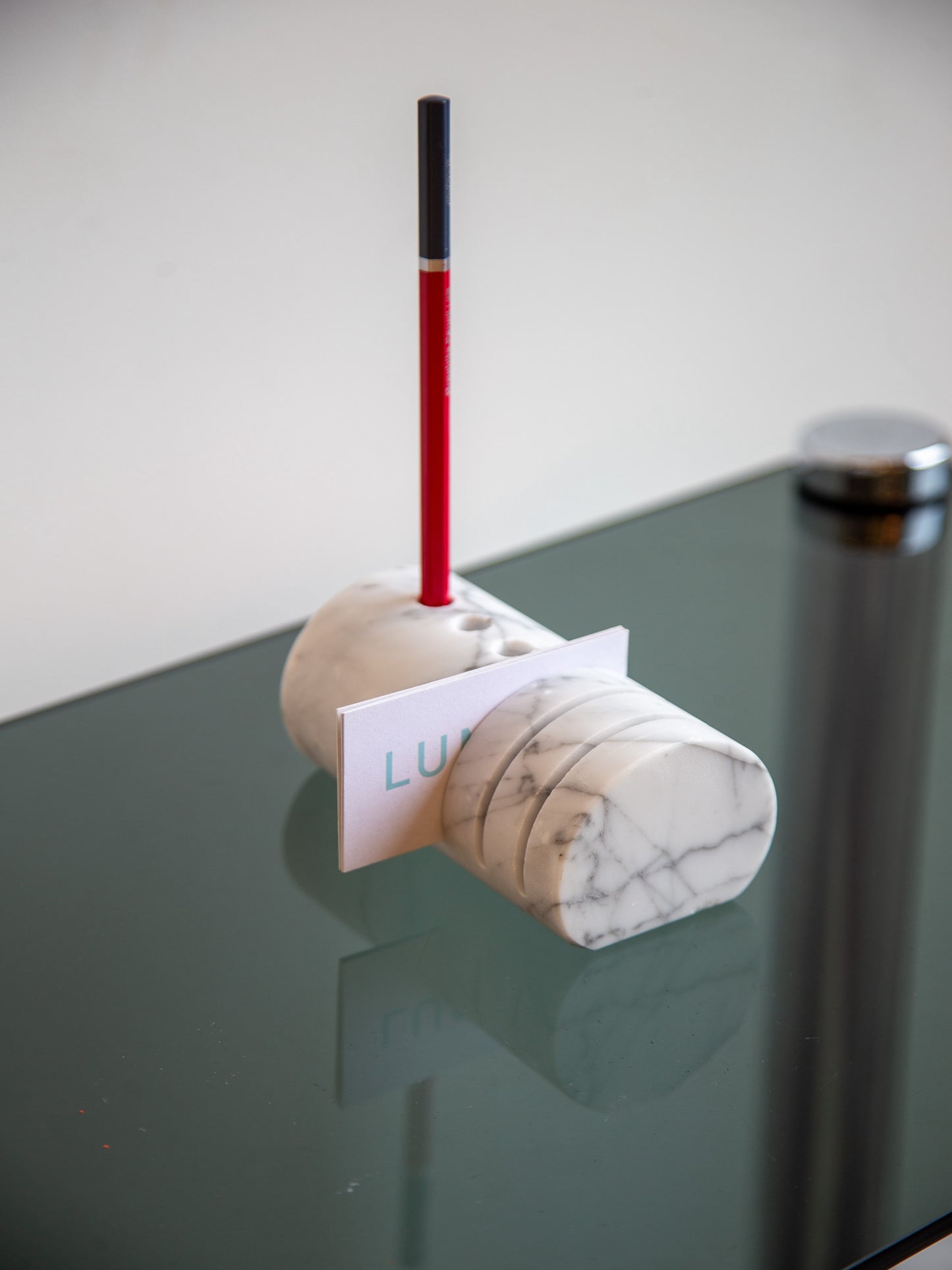 Italian Carrara Marble Pen and Card Holder