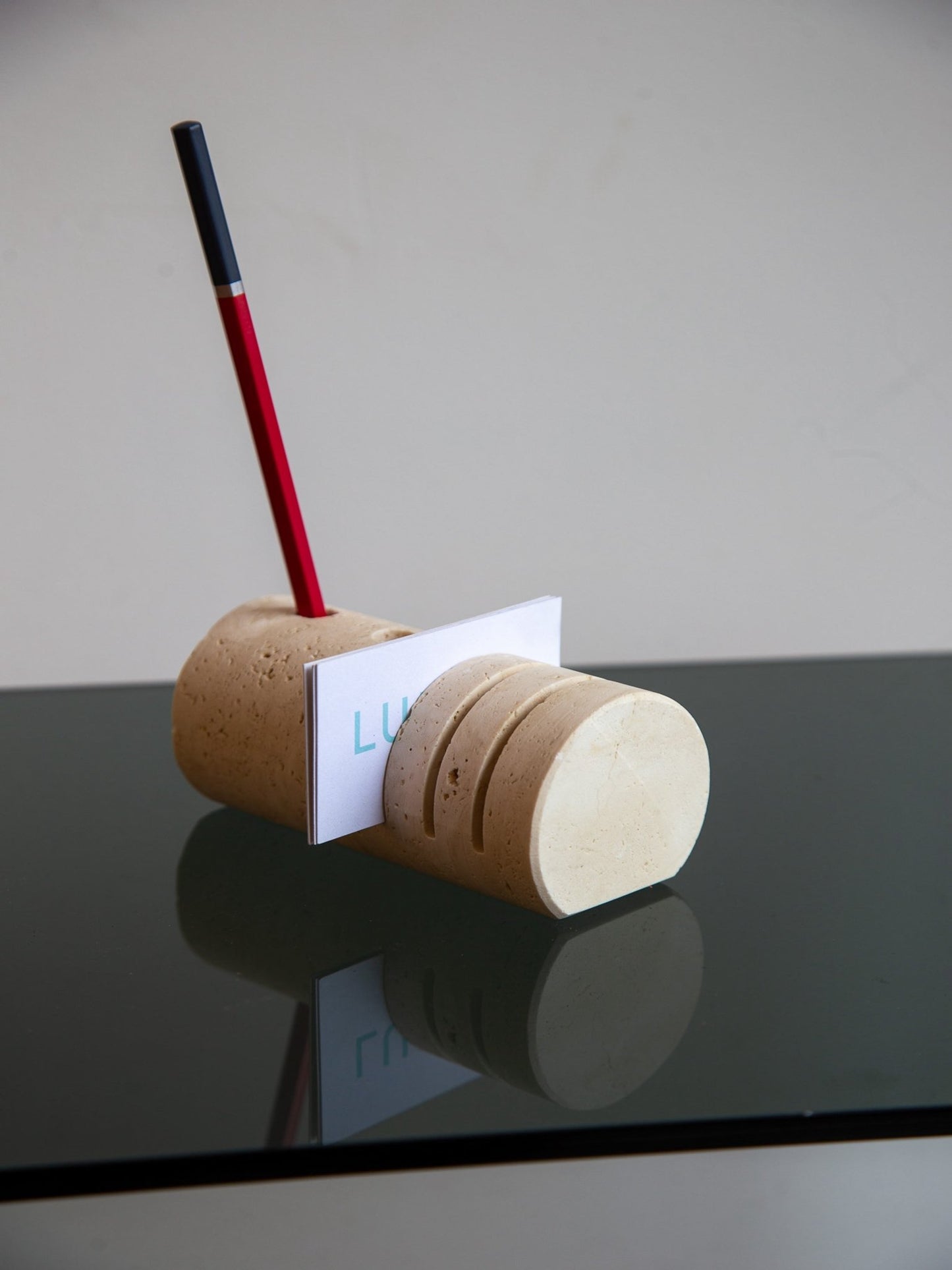 Italian Travertine Pen and Card Holder - Lumini Collections