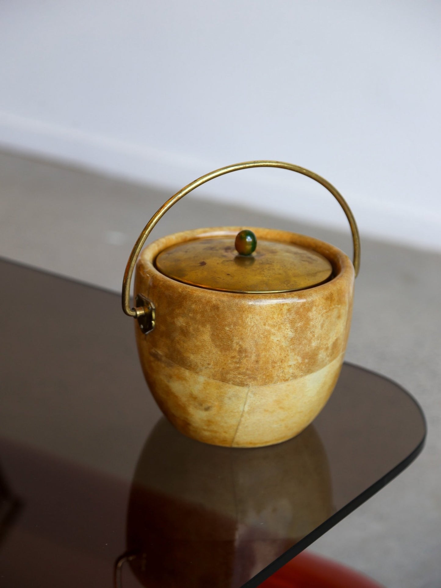 Aldo Tura Goatskin Ice Bucket with Brass Handle, 1960s - Lumini Collections