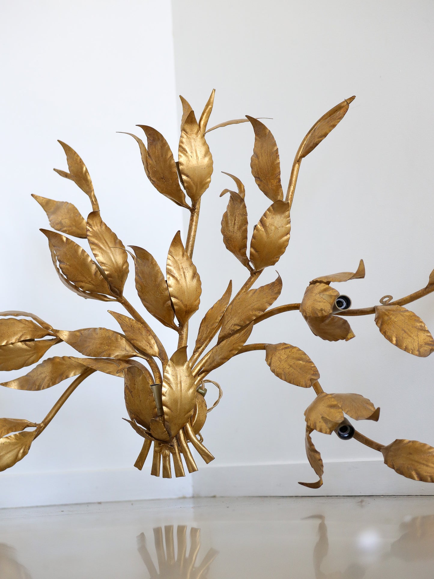Art Deco Brass & Gold Leaf Wall Light with Nine Lights