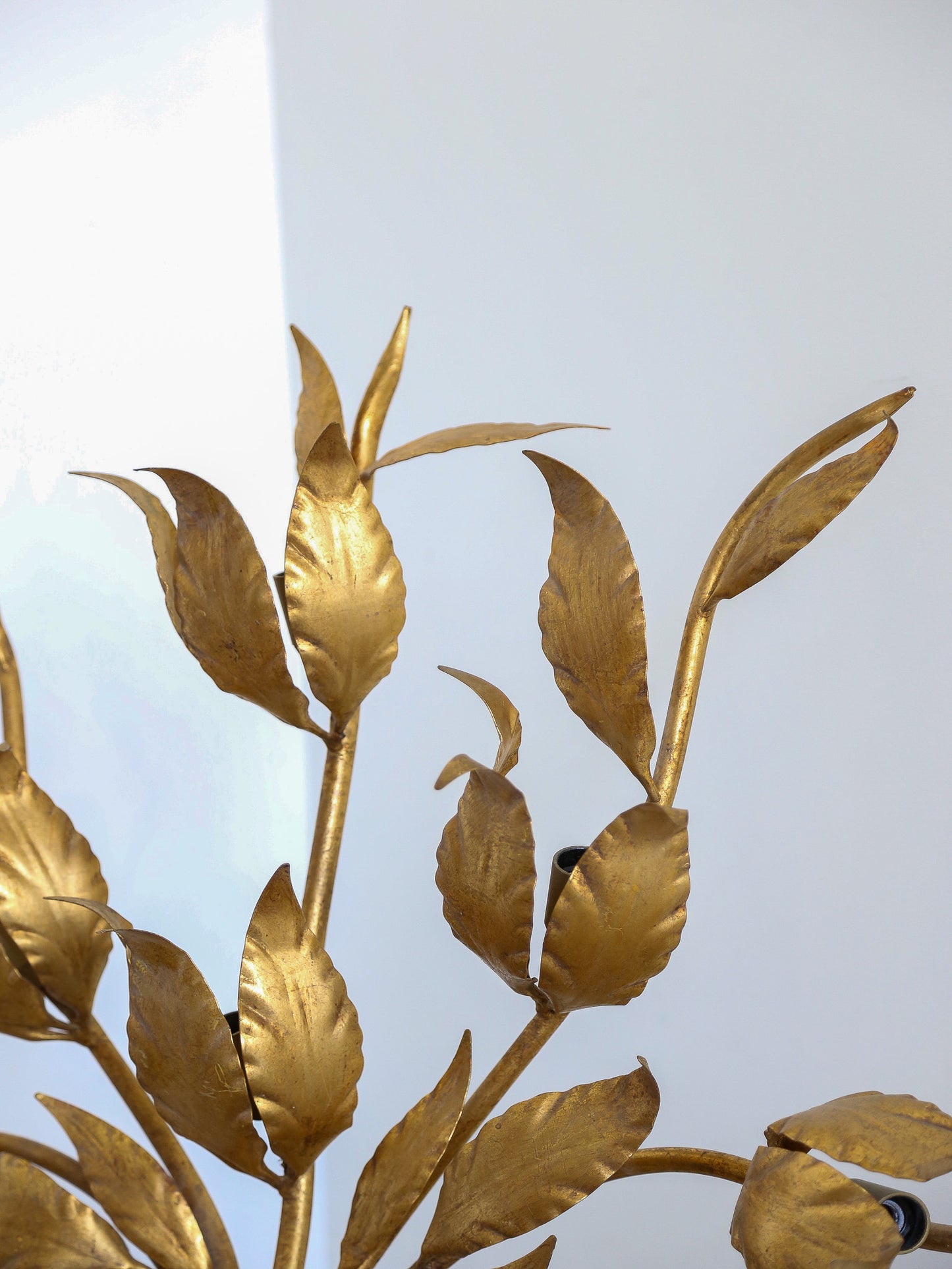 Art Deco Brass & Gold Leaf Wall Light with Nine Lights