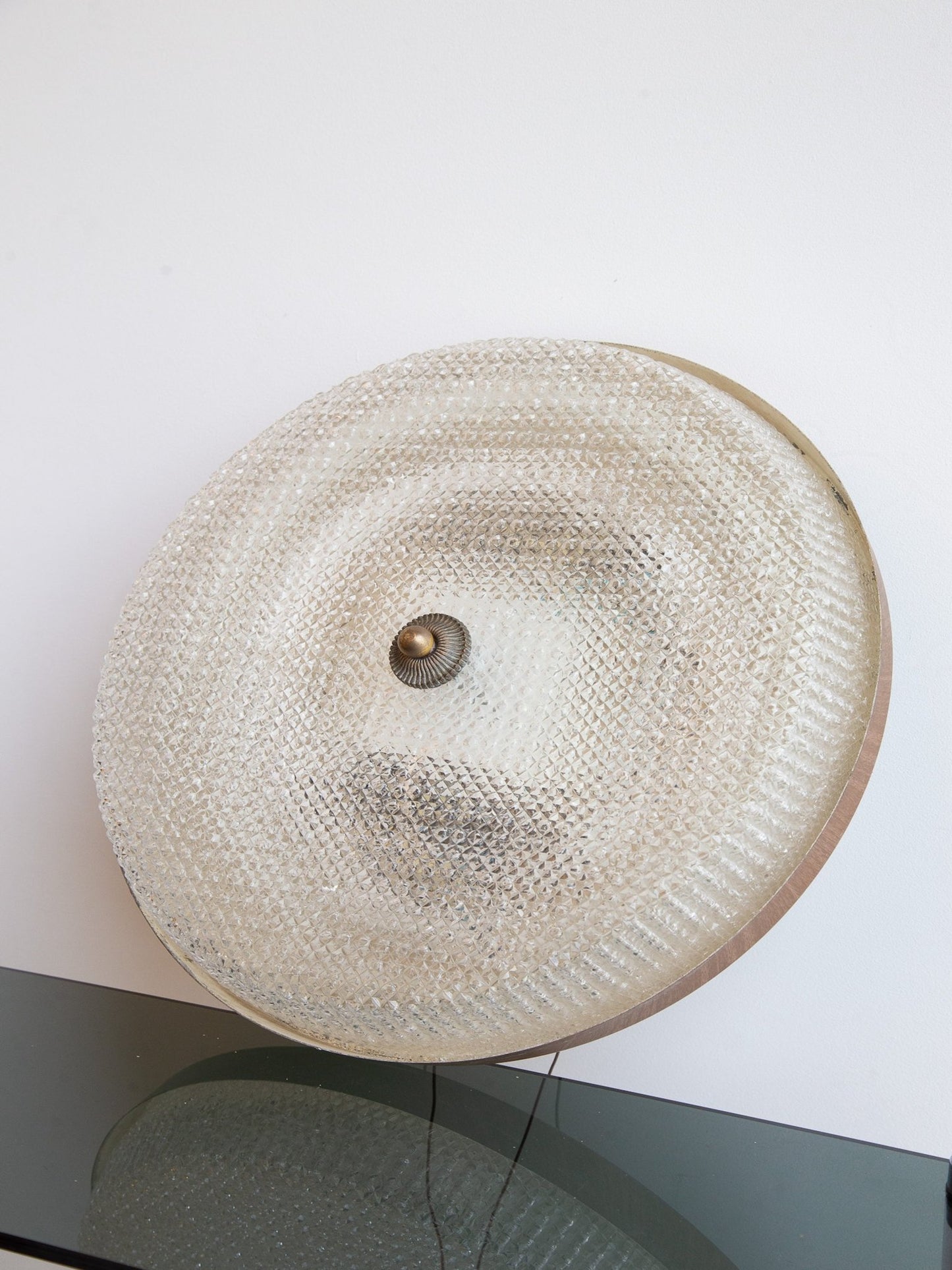 Italian Textured Glass and Brass Ceiling Light - Lumini Collections