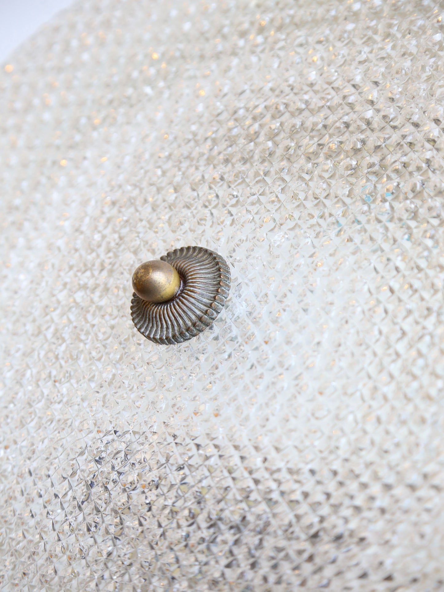 Italian Mid-Century Textured Glass and Brass Ceiling Light