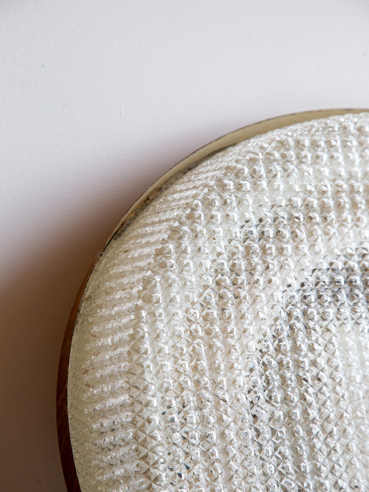 Italian Mid-Century Textured Glass and Brass Ceiling Light