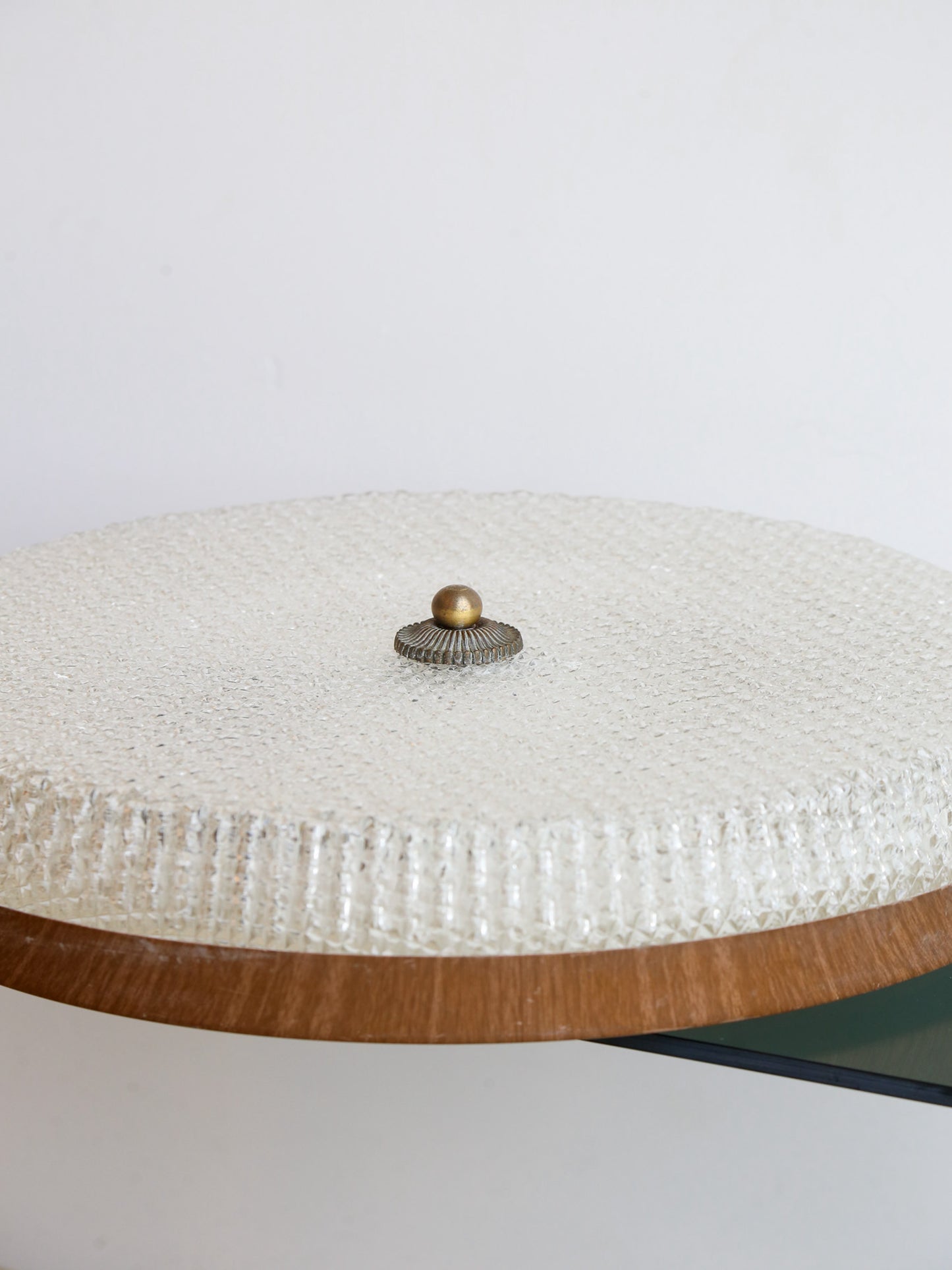 Italian Mid-Century Textured Glass and Brass Ceiling Light