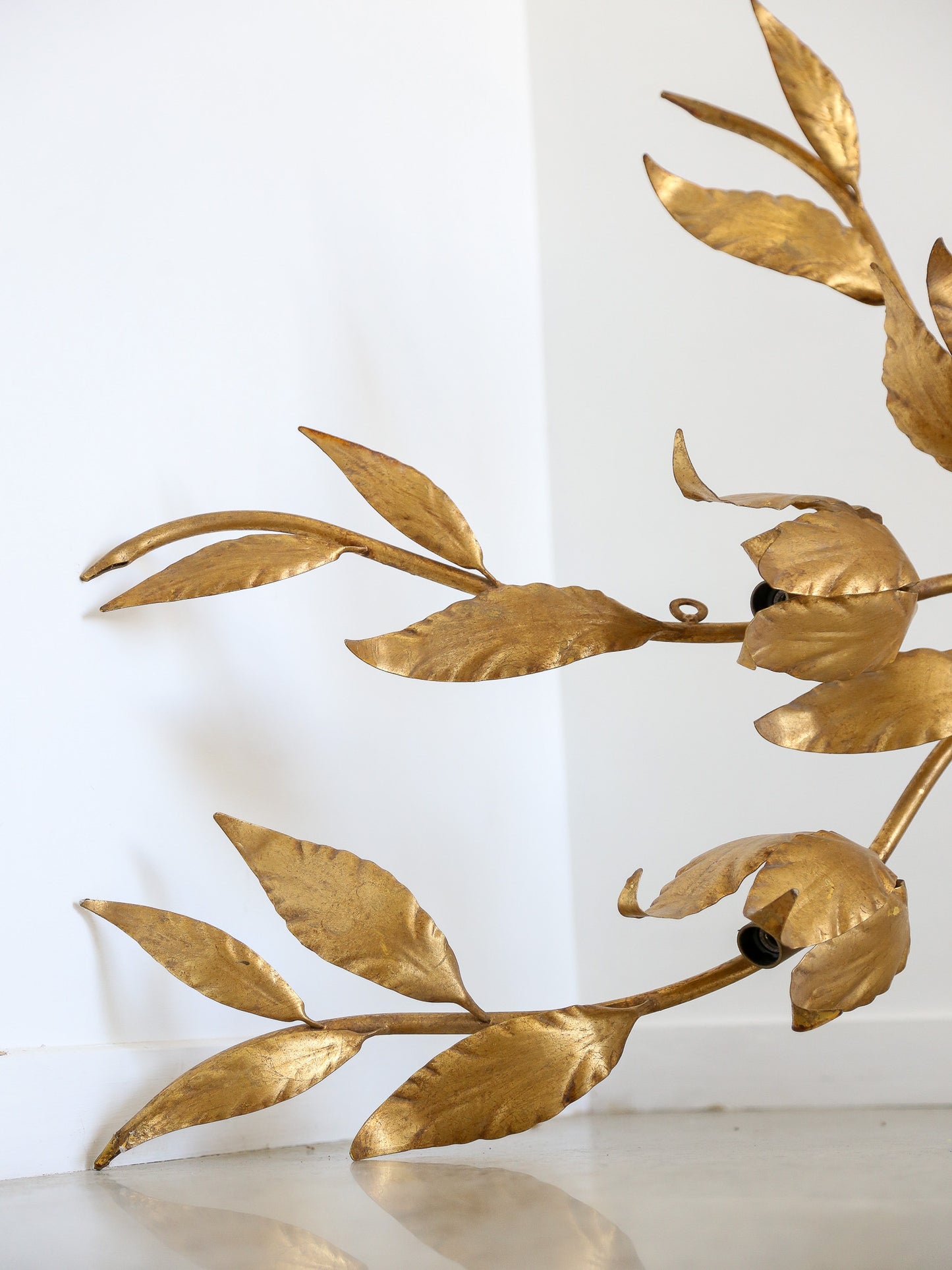 Art Deco Brass & Gold Leaf Wall Light with Nine Lights