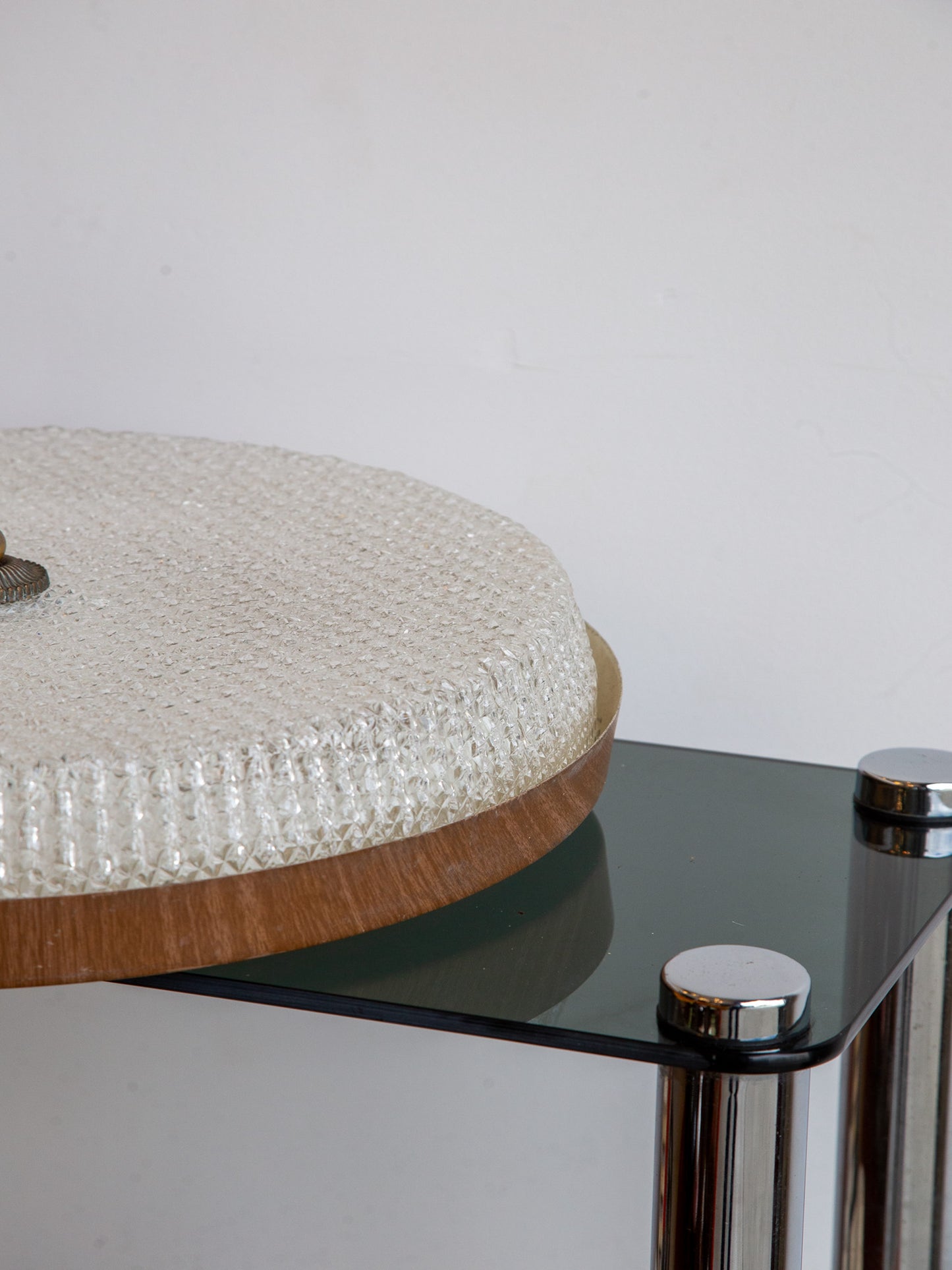Italian Mid-Century Textured Glass and Brass Ceiling Light