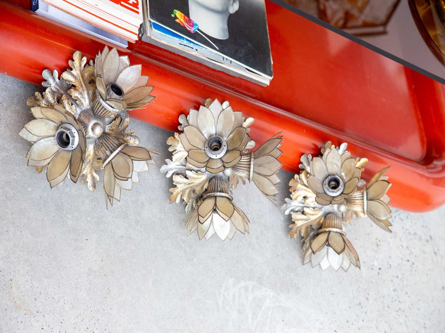 Set of Three Italian Floral Sconces in Gilt Iron by Banci Firenze