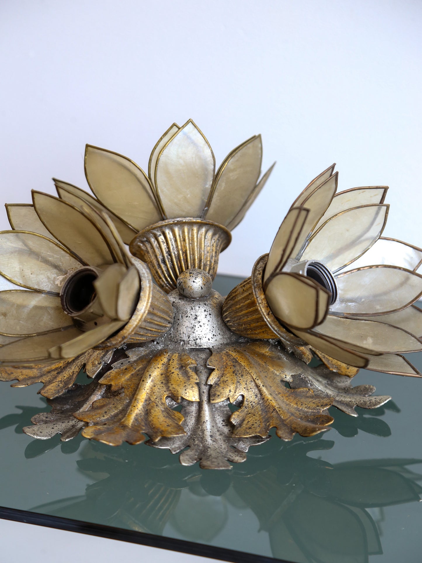 Set of Three Italian Floral Sconces in Gilt Iron by Banci Firenze