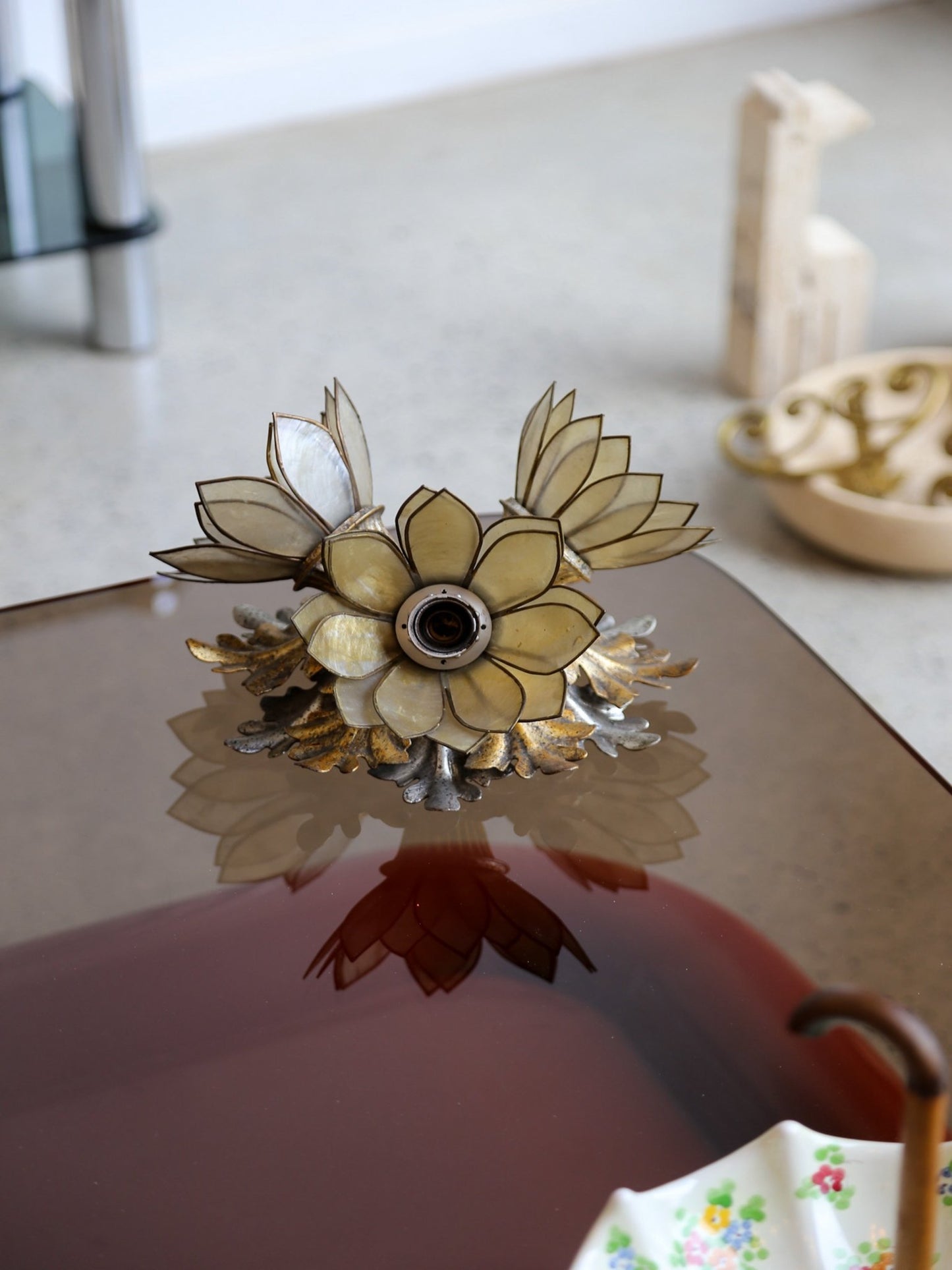 Italian Vintage Floral Sconces in Gilt Iron by Banci Firenze, 1970s - Lumini Collections