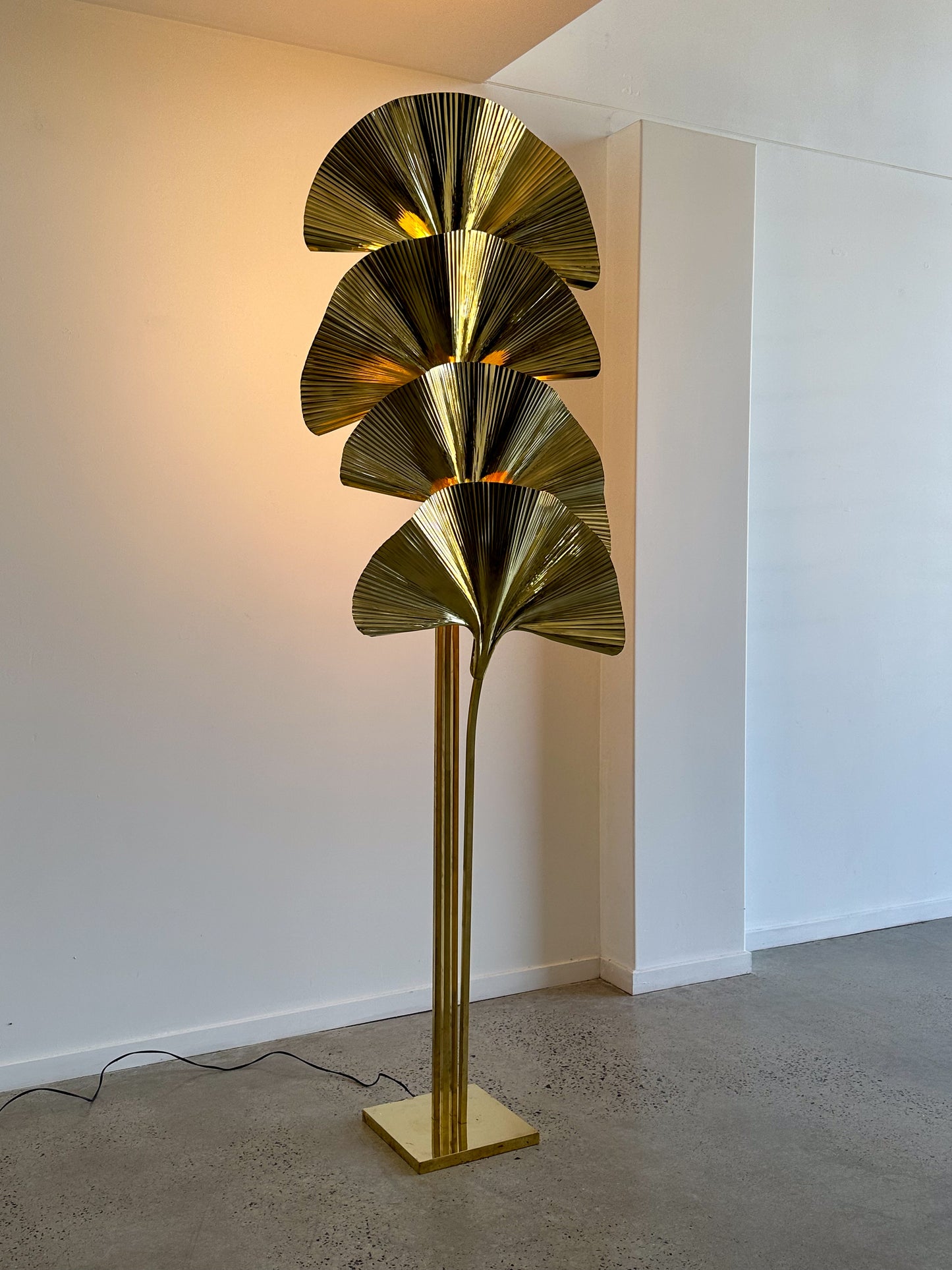 Ginkgo Contemporary Brass Floor Lamp with four Leaves