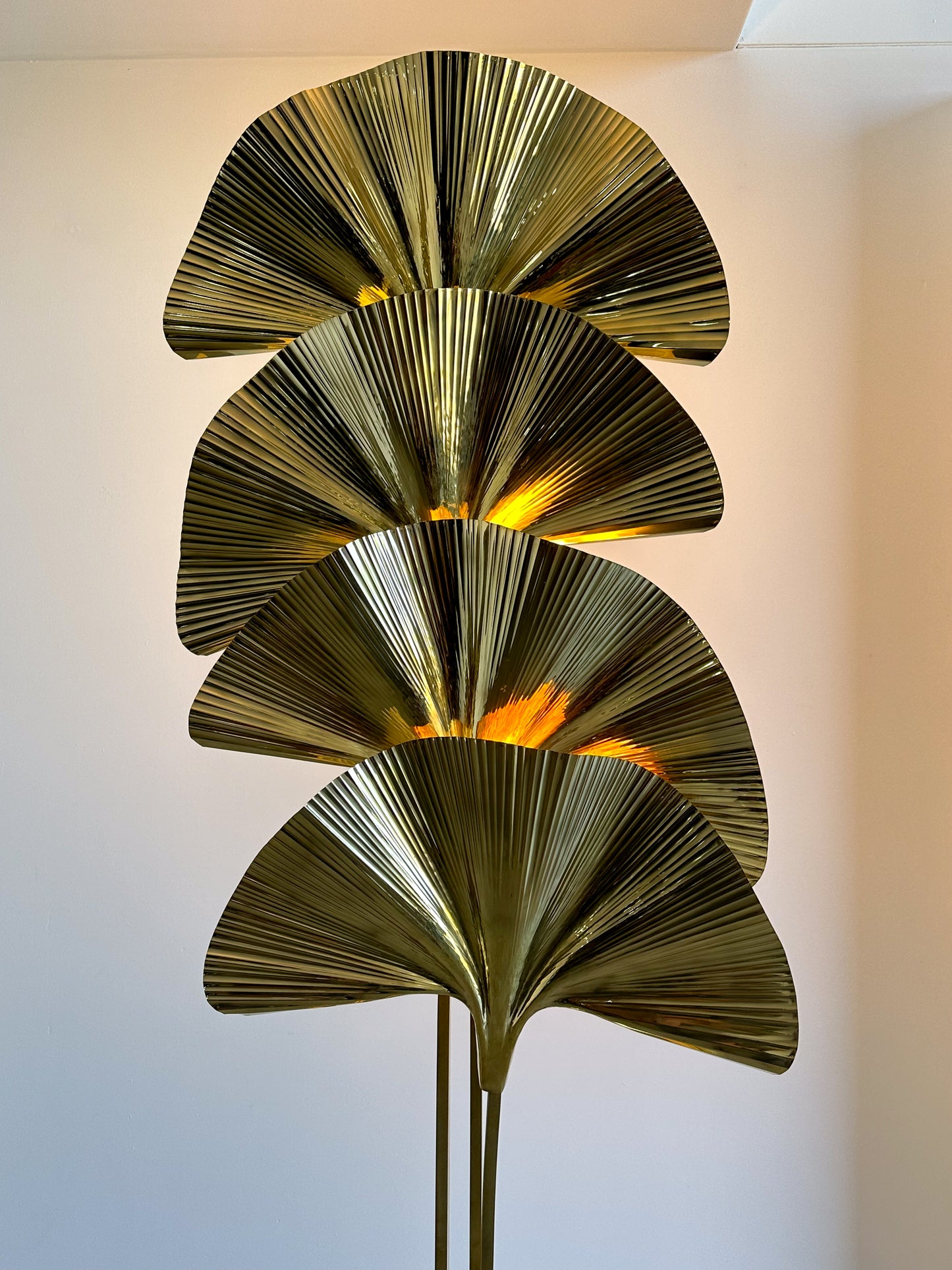 Ginkgo Contemporary Brass Floor Lamp with four Leaves