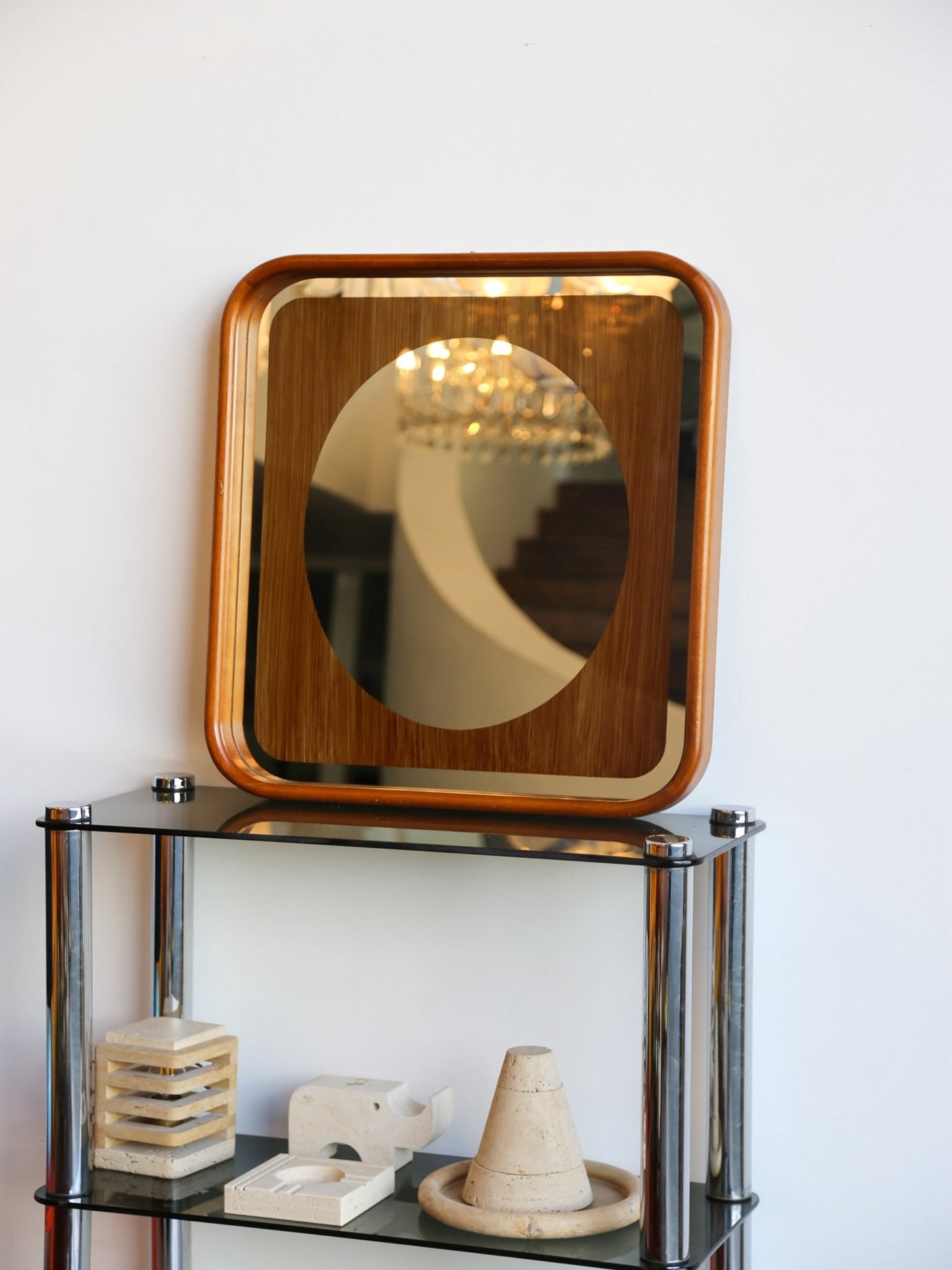 Fontana Arte Italian Wall Mirror with Timber Frame, 1980s - Lumini Collections