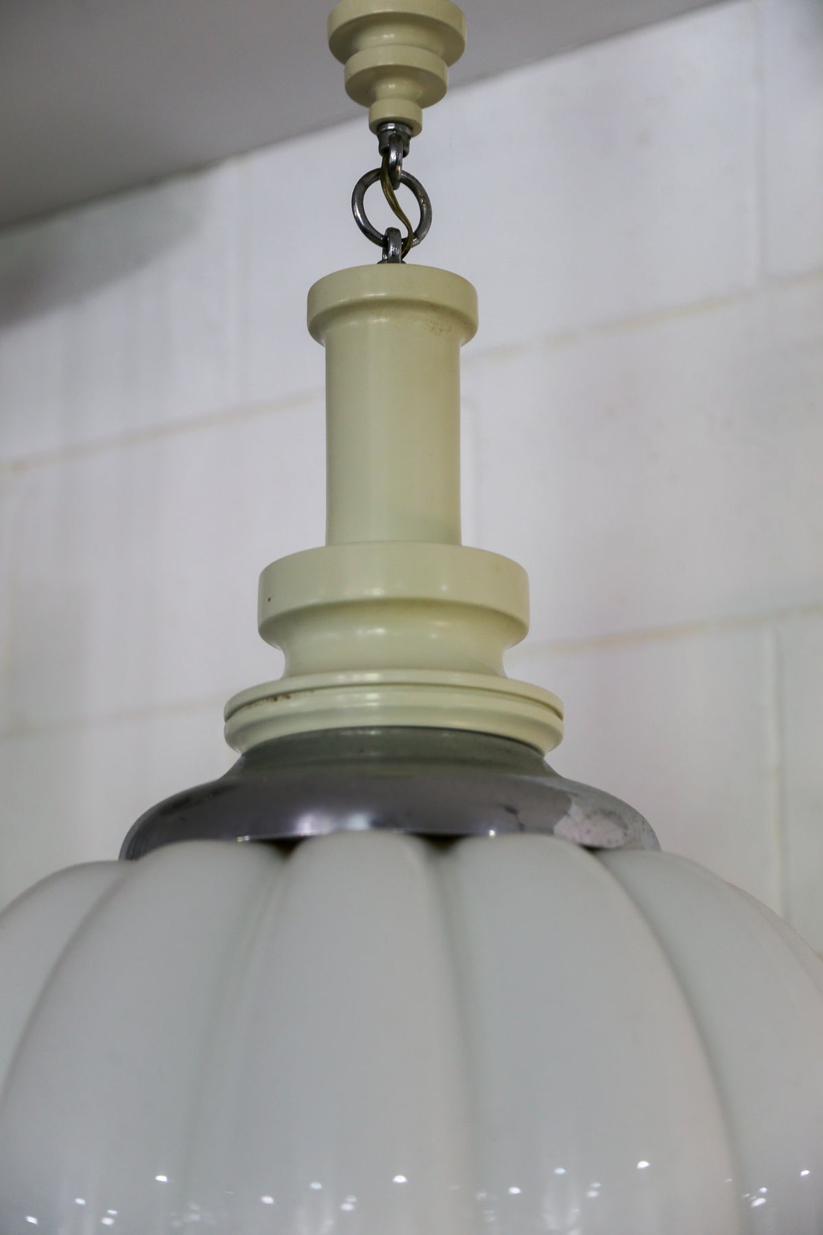 Italian Murano White Glass Pendant Light with Wood and Chrome - Lumini Collections