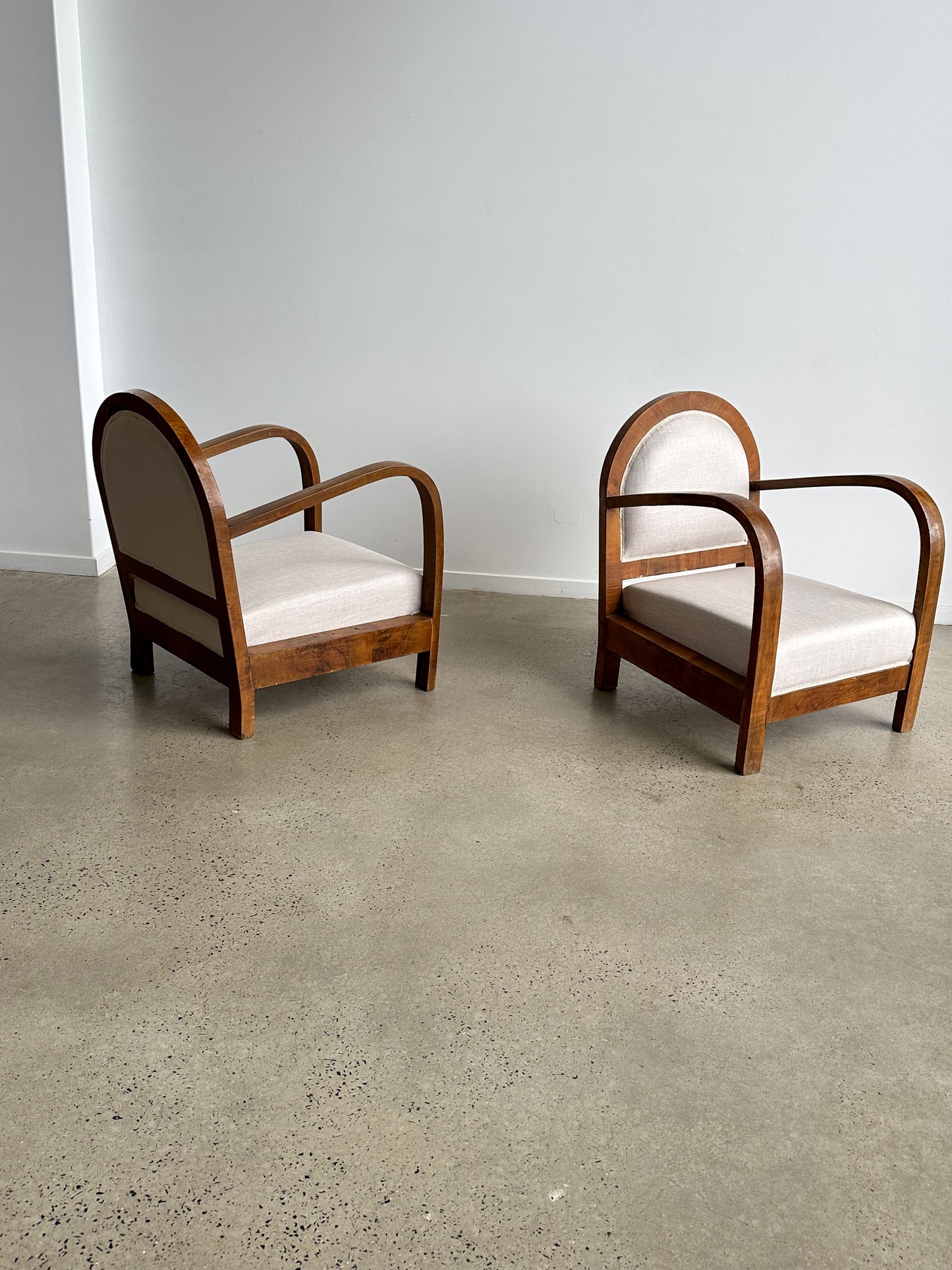 Art Deco Set of Two in Fabric and Wood Armchairs