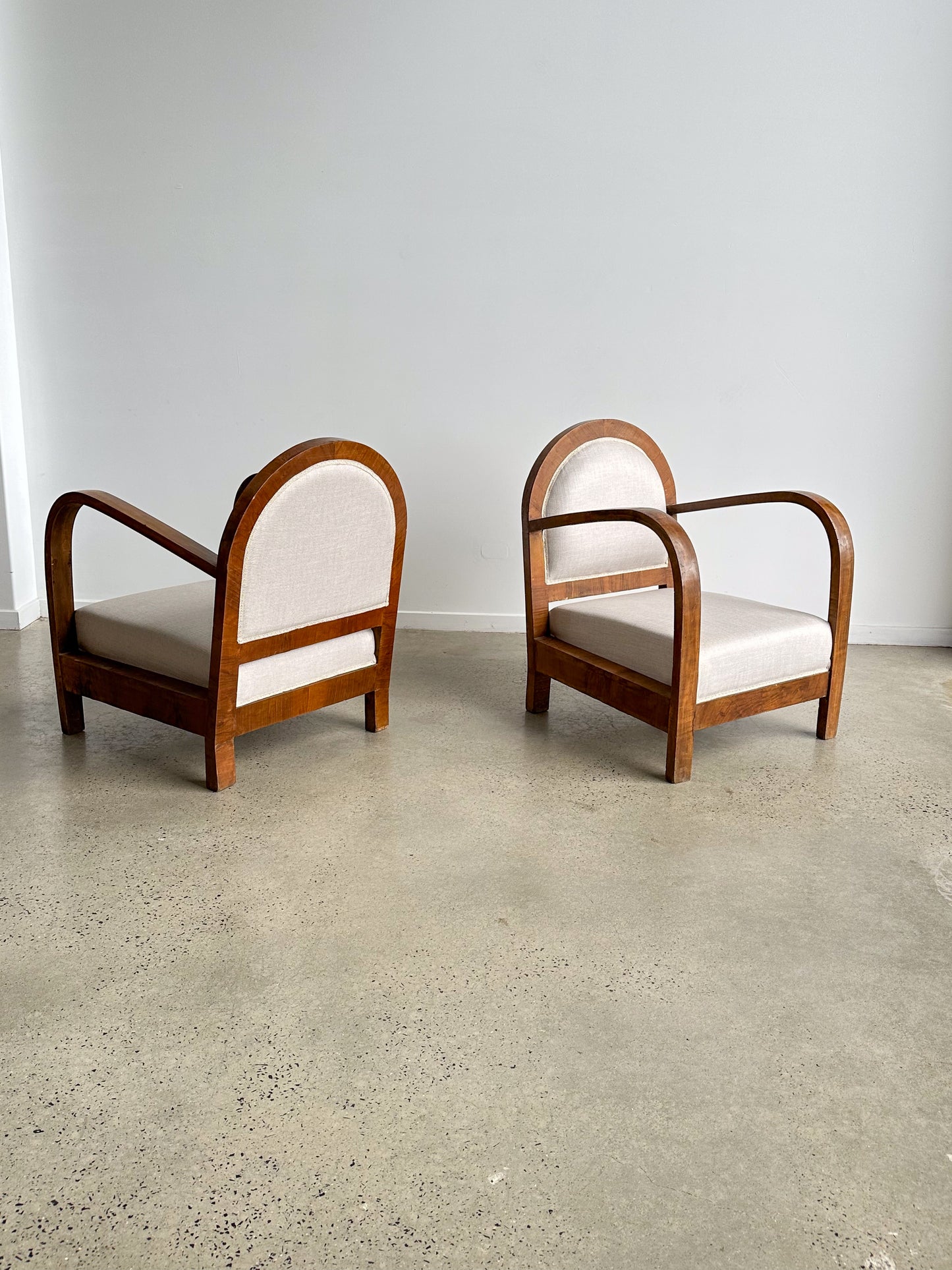 Art Deco Set of Two in Fabric and Wood Armchairs