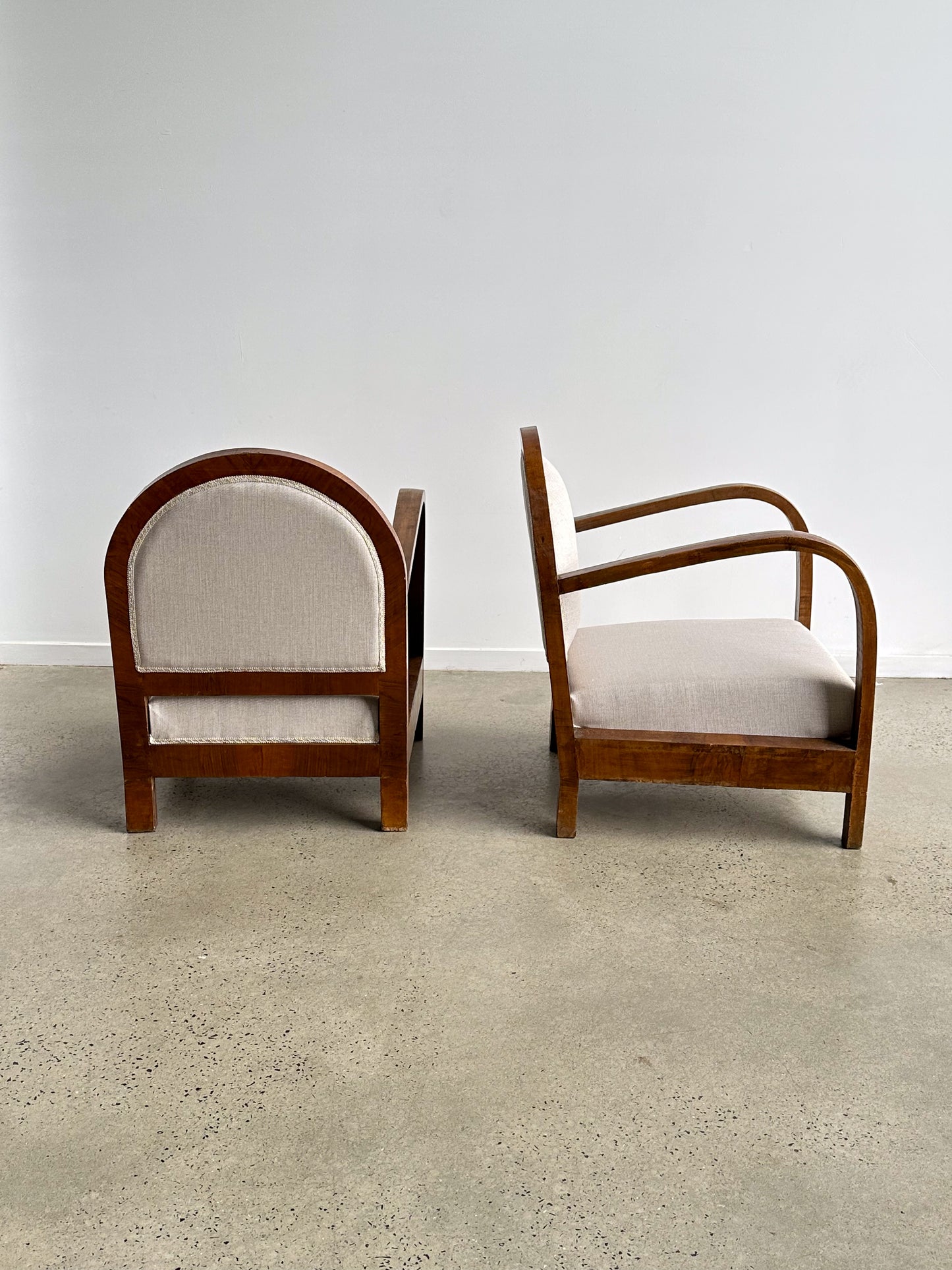 Art Deco Set of Two in Fabric and Wood Armchairs