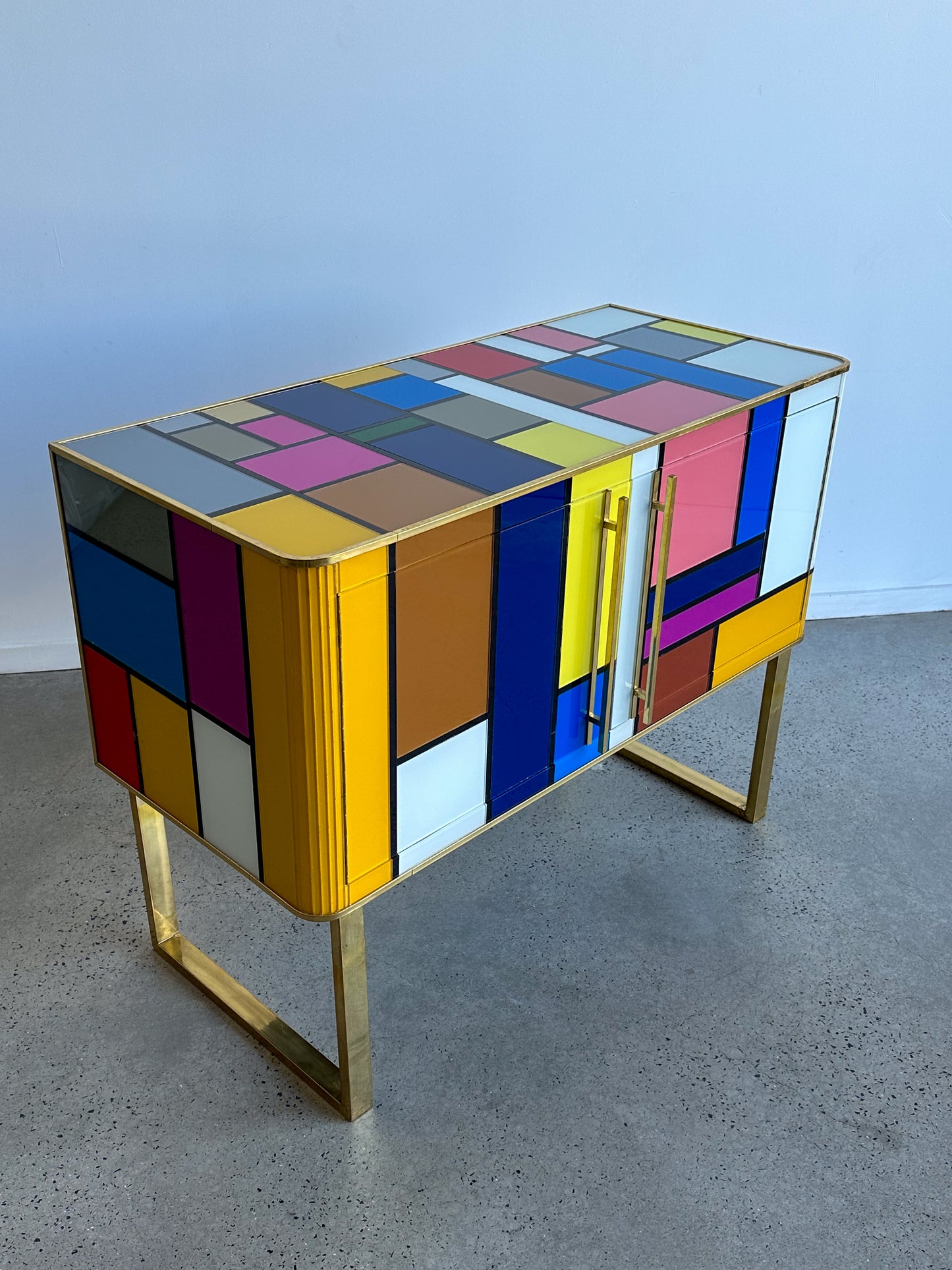 Murano Glass Sideboard With Brass And Wood Structure