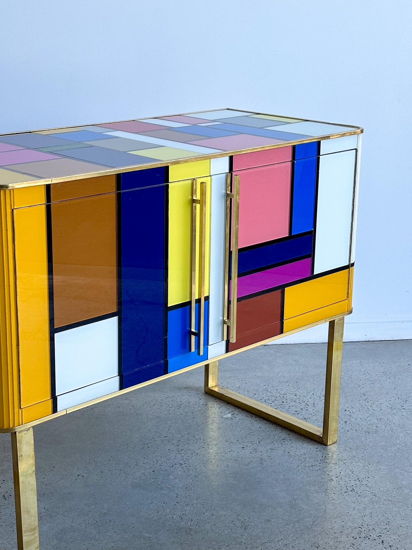 Murano Glass Sideboard With Brass And Wood Structure