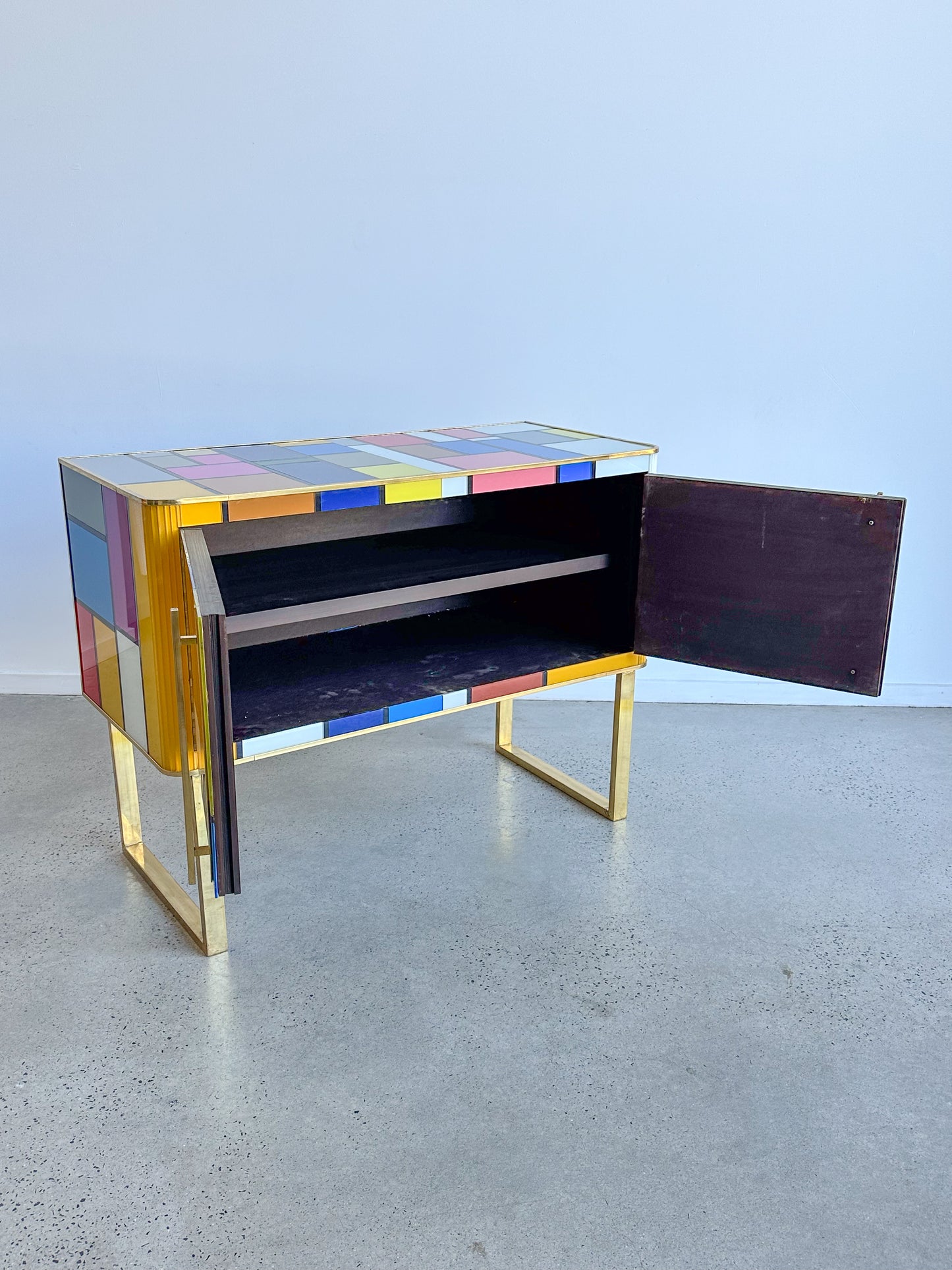Murano Glass Sideboard With Brass And Wood Structure