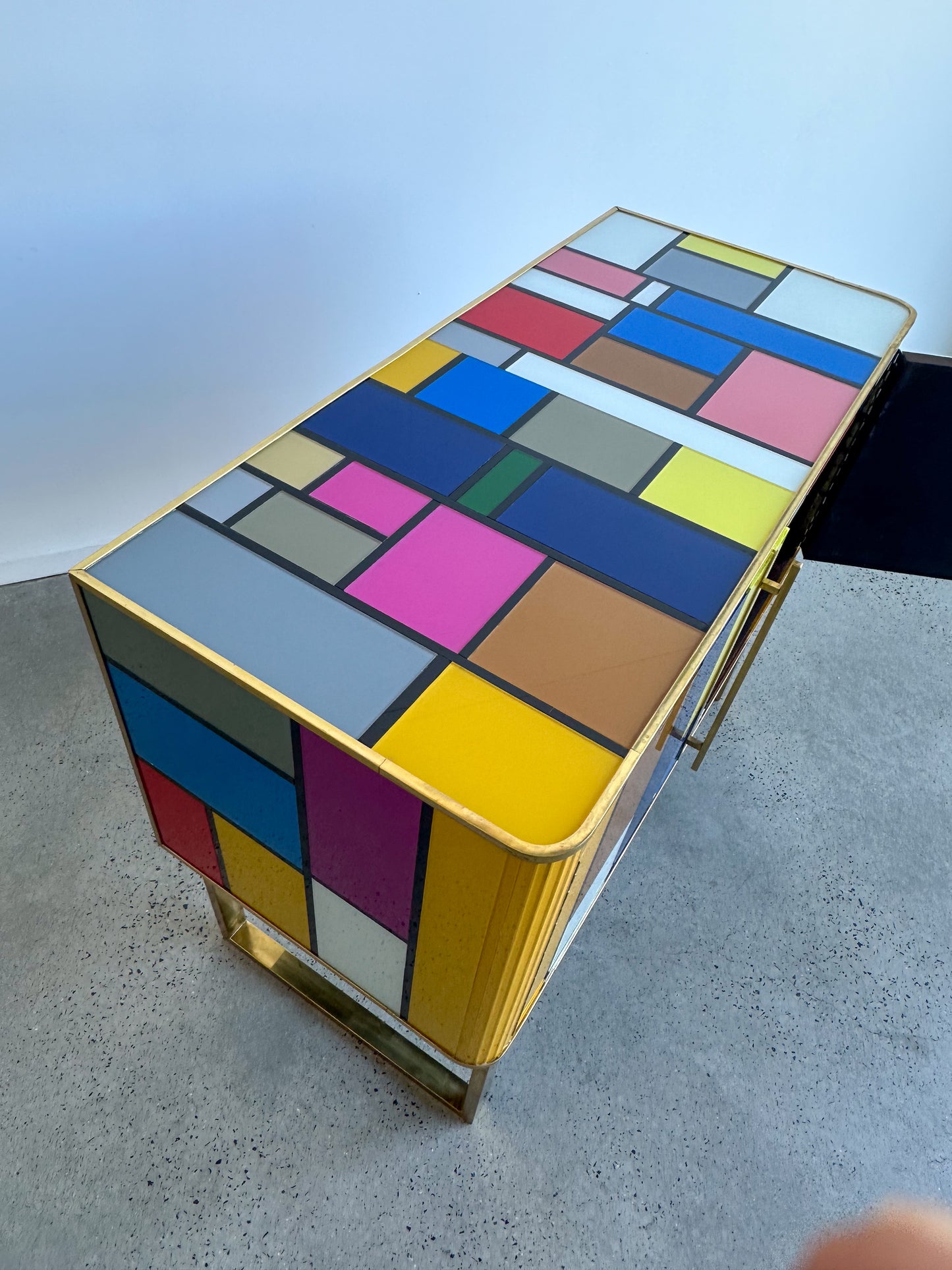Murano Glass Sideboard With Brass And Wood Structure