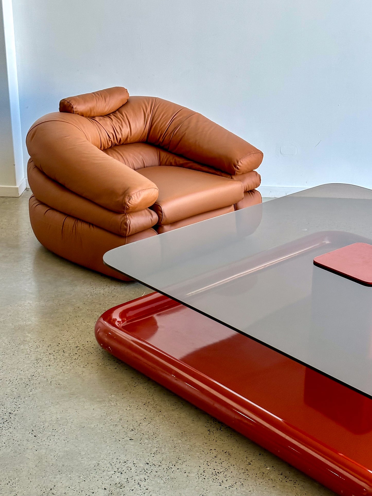 " Straccio " by De Pass, D'Urbino, Lomazzi for Zanotta Two Cognac Leather Armchairs 1970