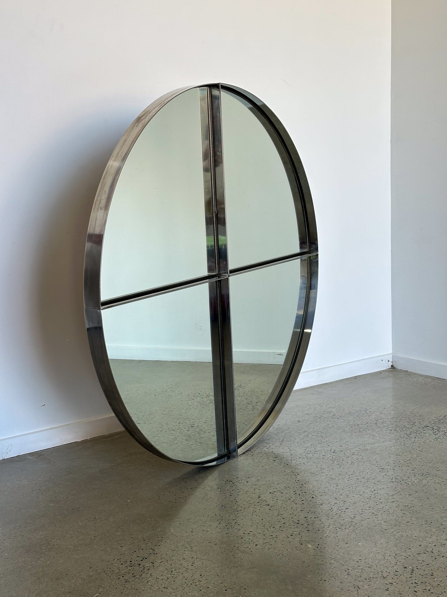 Vittorio Introini for Saporiti Italia Large Steel Wall Mirrors 1970s