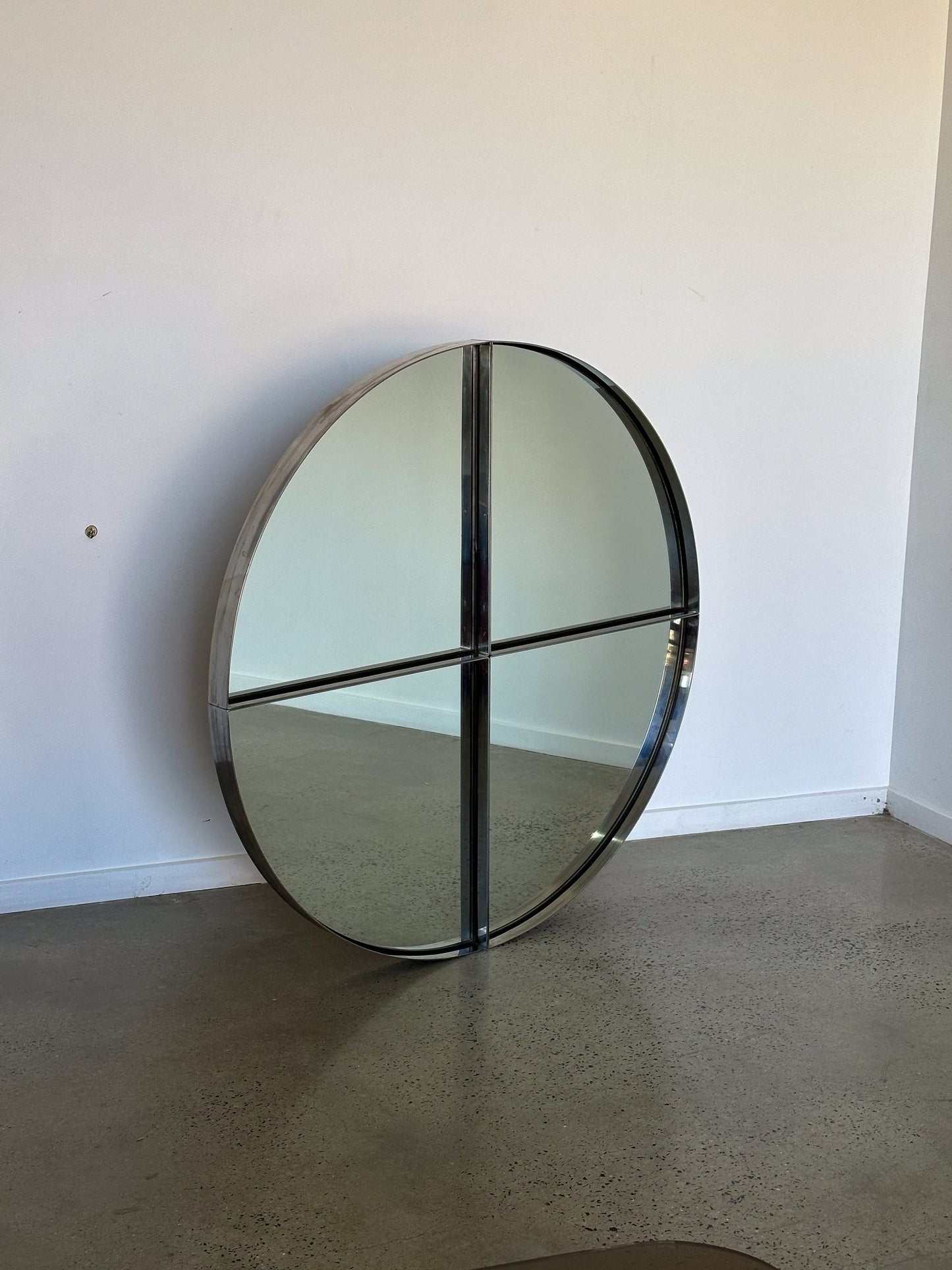 Vittorio Introini for Saporiti Italia Large Steel Wall Mirrors 1970s - Lumini Collections
