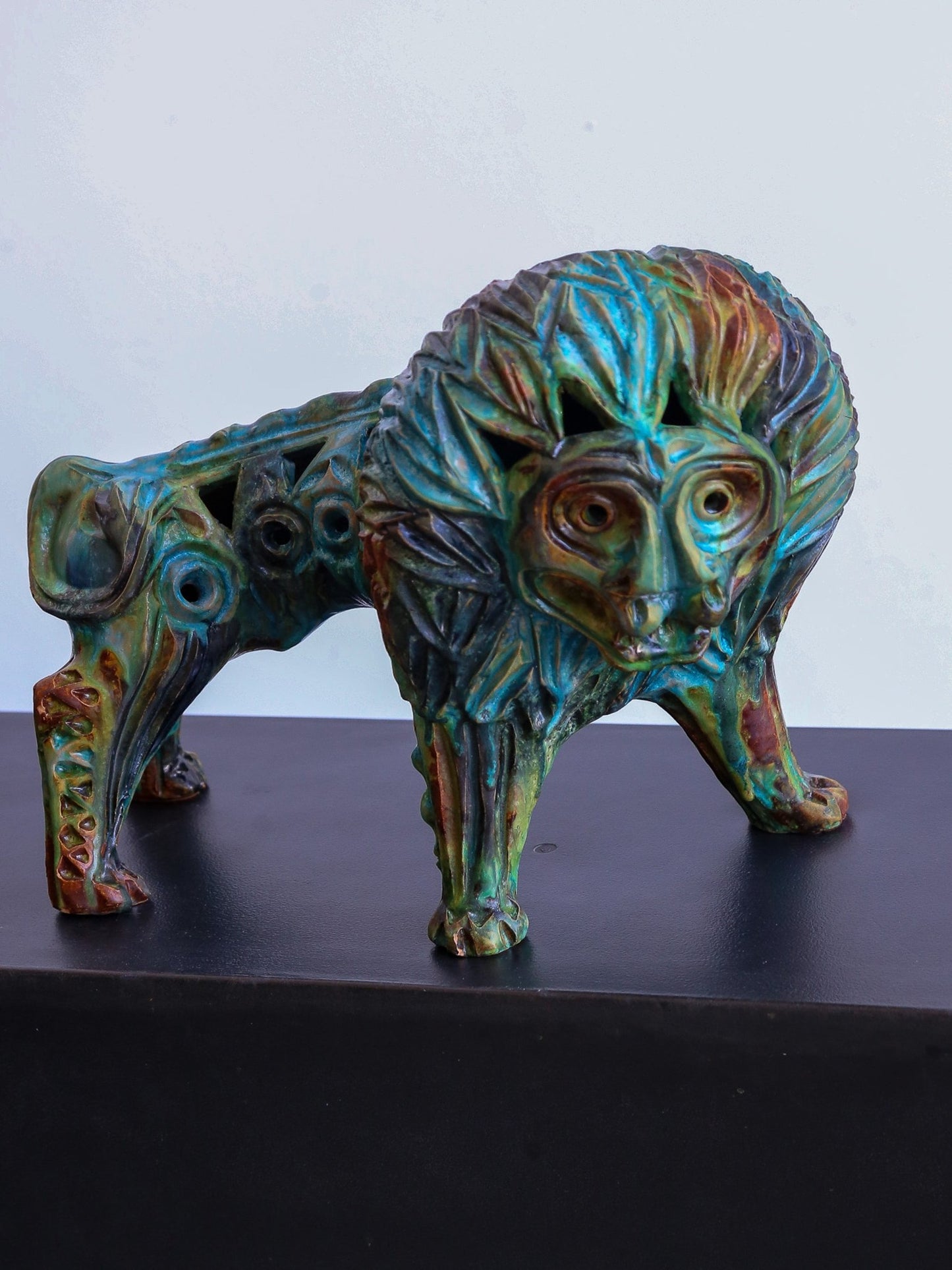 Bitossi Blue Lion Glazed Ceramic by Alvino Bagni - Lumini Collections