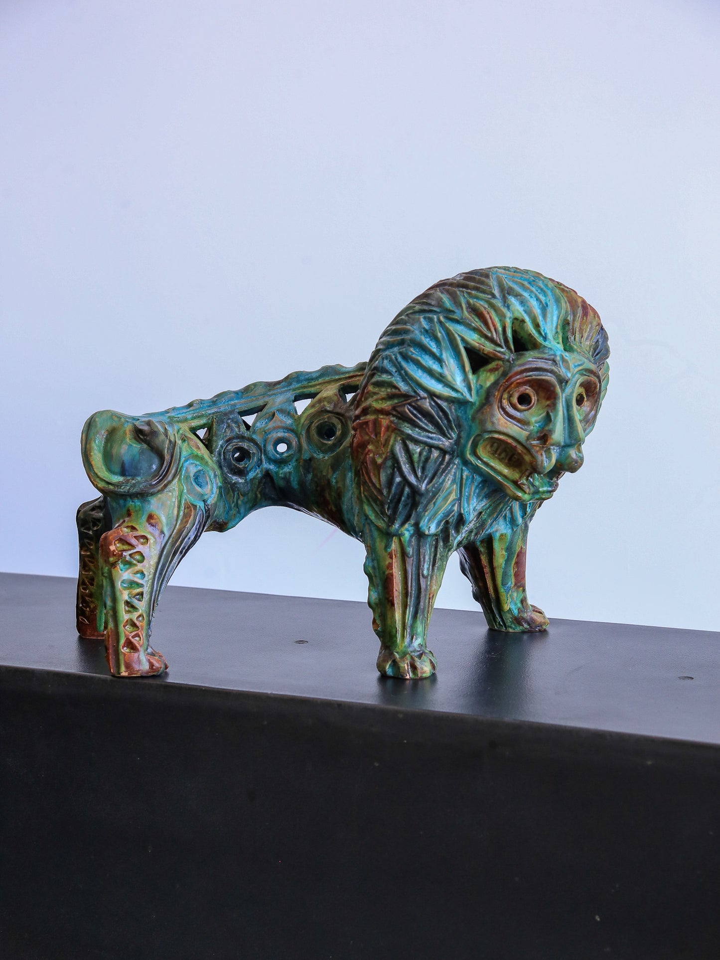 Bitossi Blue Lion Glazed Ceramic by Alvino Bagni