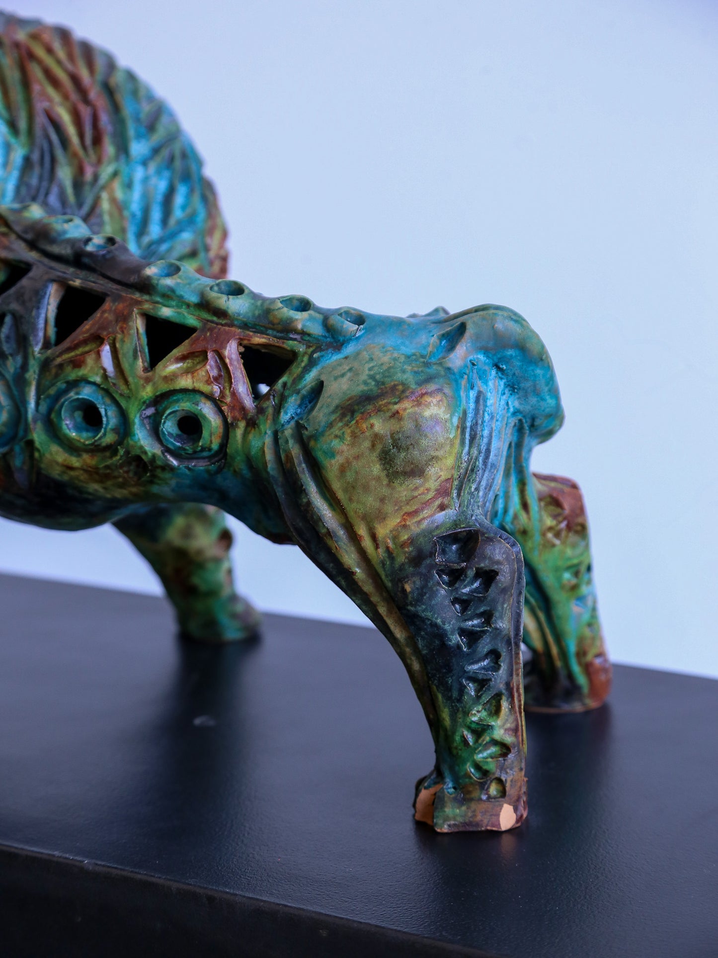 Bitossi Blue Lion Glazed Ceramic by Alvino Bagni