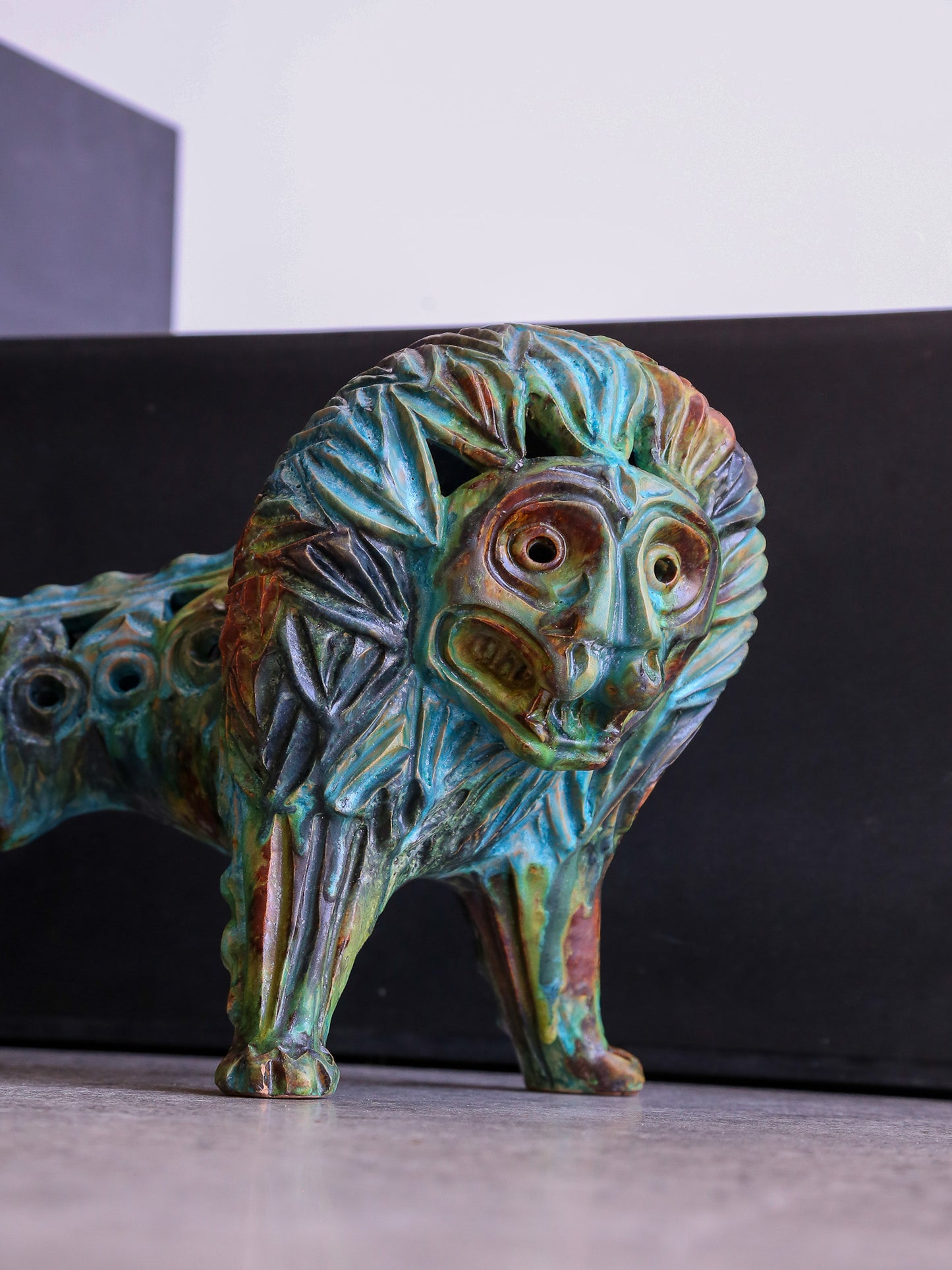 Bitossi Blue Lion Glazed Ceramic by Alvino Bagni
