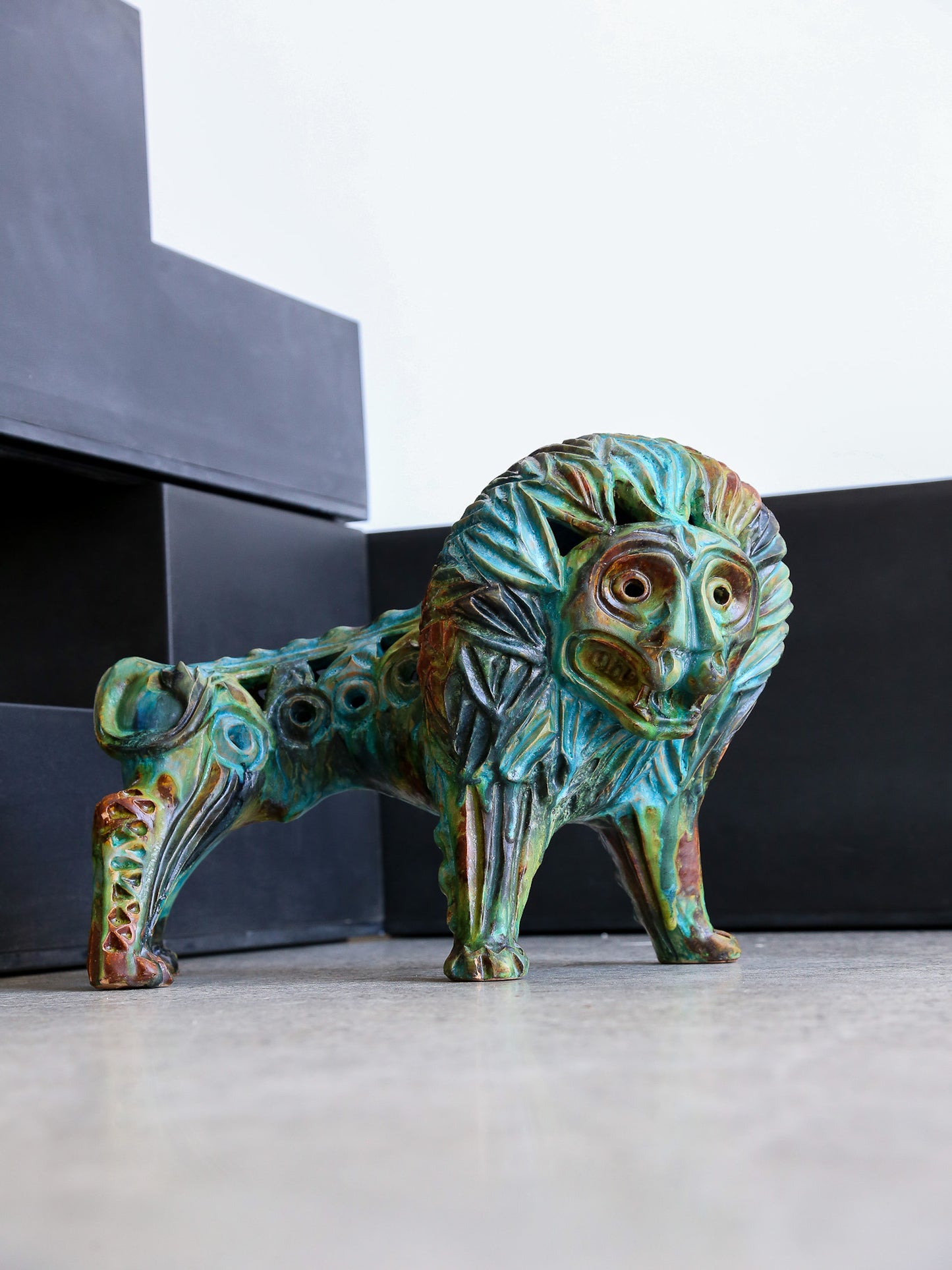 Bitossi Blue Lion Glazed Ceramic by Alvino Bagni