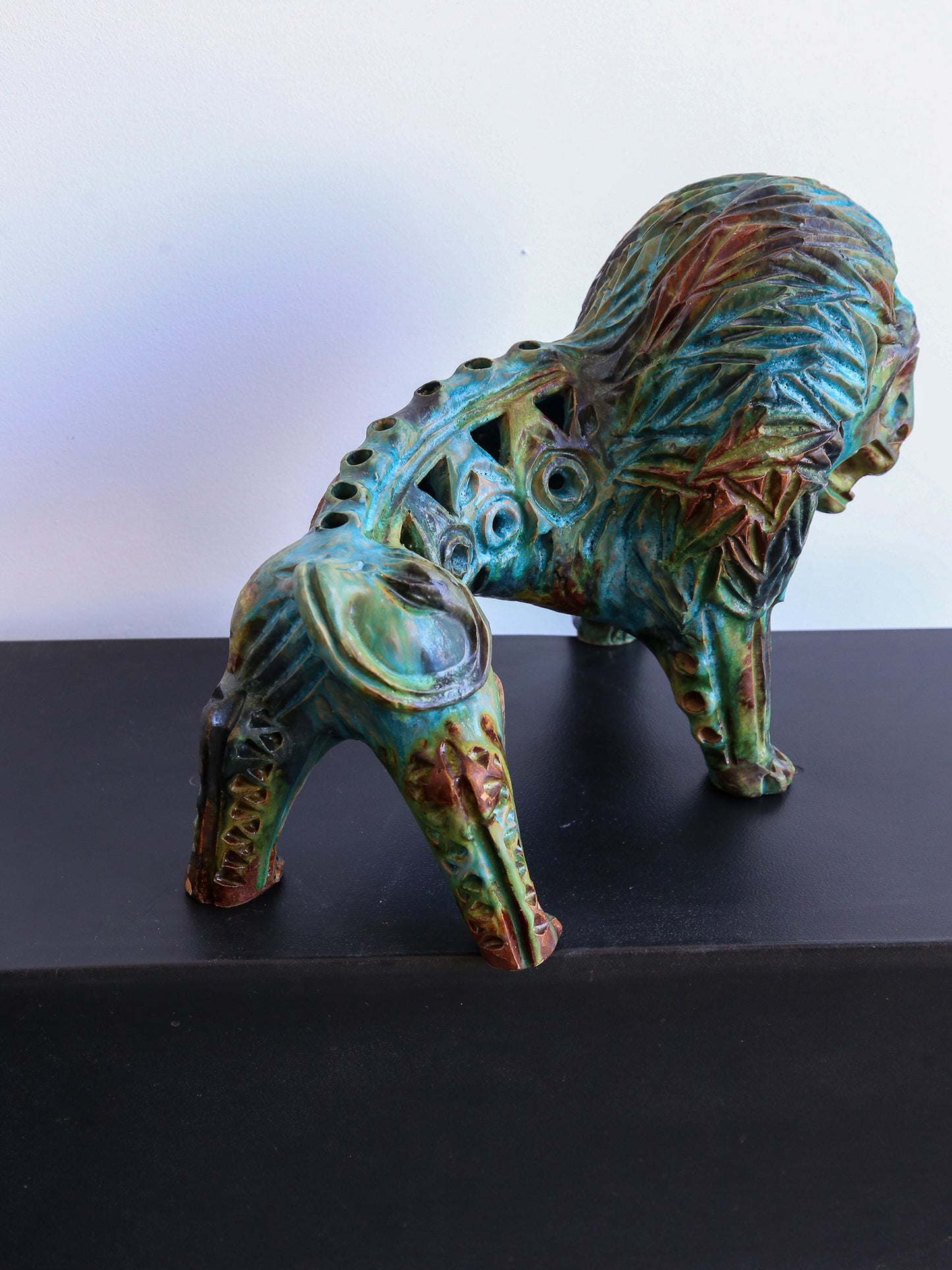 Bitossi Blue Lion Glazed Ceramic by Alvino Bagni
