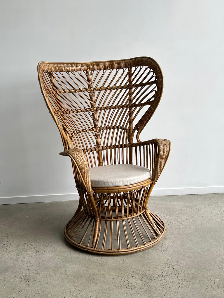 Gio Ponti and Carminati Bamboo Italian Peacock Chair for Vittorio Bonacina 1950s