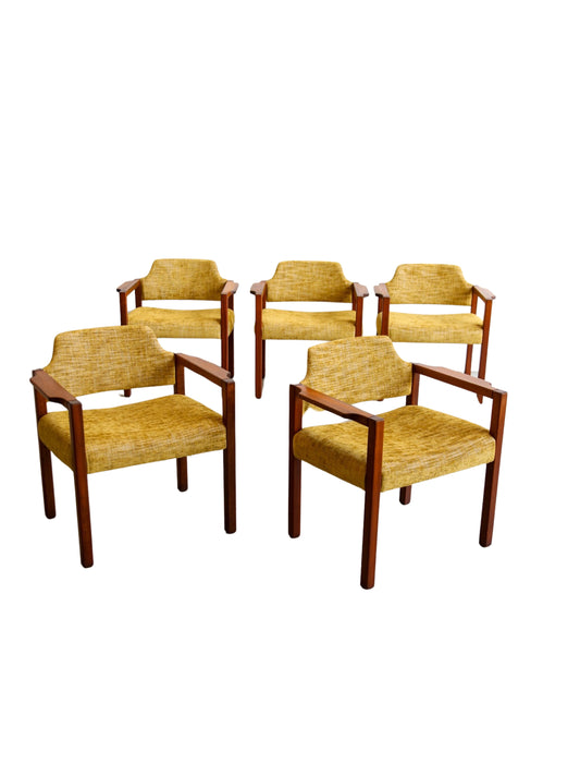 Set of six Italian mid-century beech and fabric armchairs by Umberto Brandigi for Poltronova, 1960s