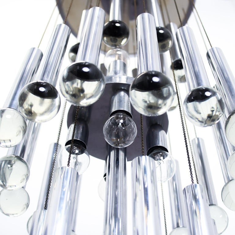 Chrome and Glass Chandelier By Gaetano Sciolari, 1970s - Lumini Collections
