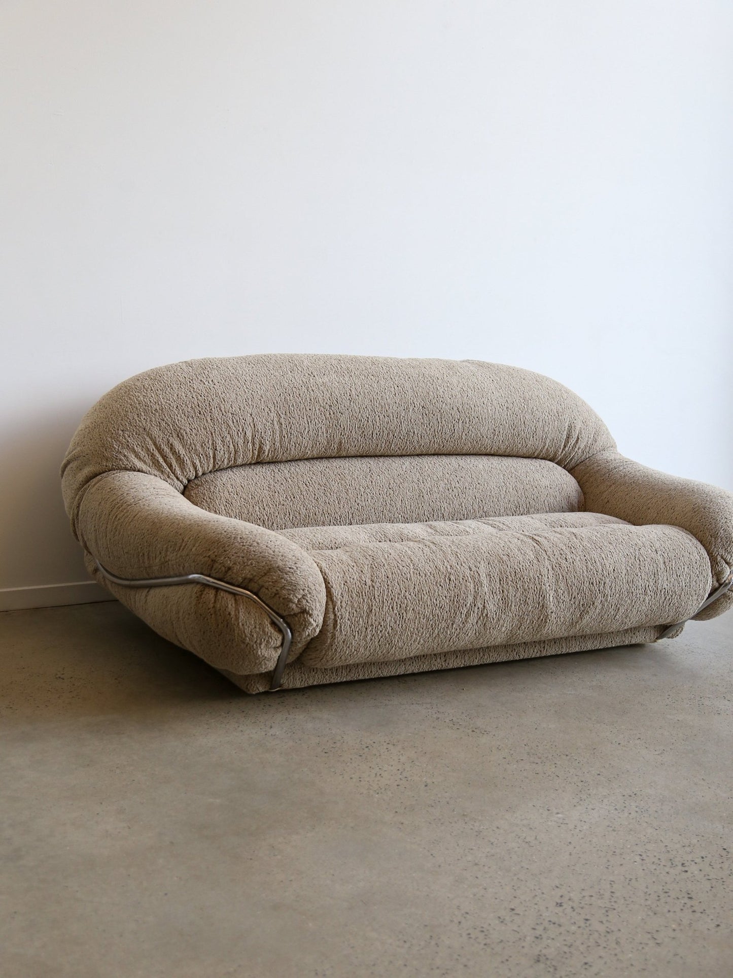 Mid Century Modern Chrome and Bouclé Two - Seater Sofa - Lumini Collections