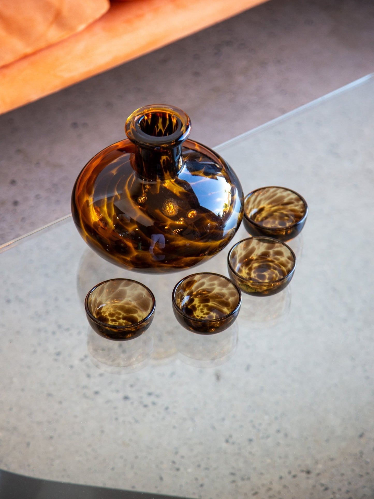 Vetri Empoli Tortoiseshell Glass Decanter Set, 1960s - Lumini Collections