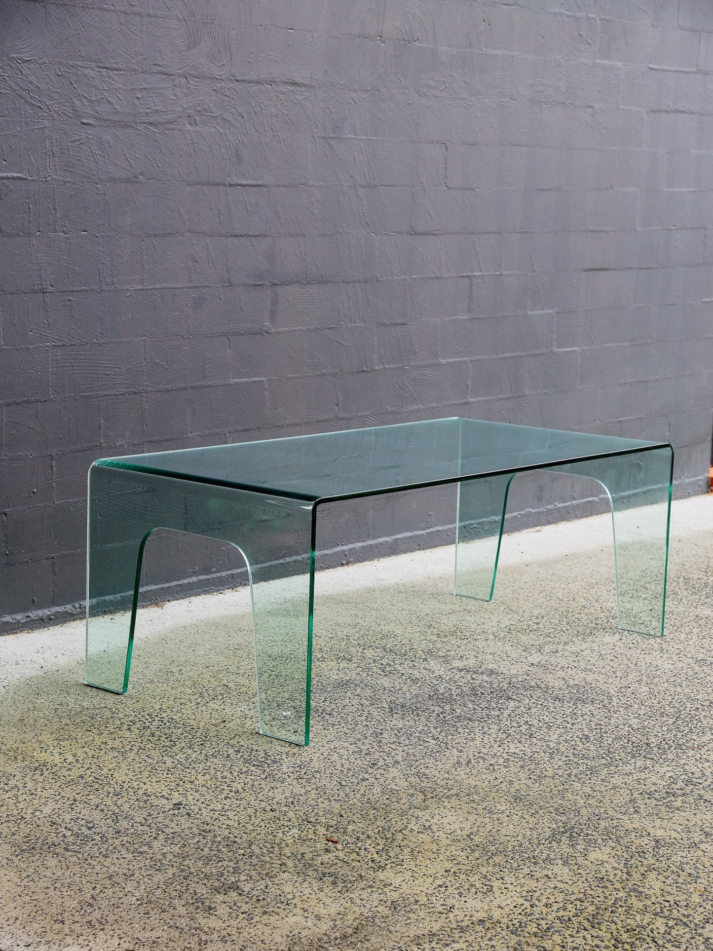 Vittorio Livi for FIAM Italy Curved Glass Waterfall Table - Lumini Collections